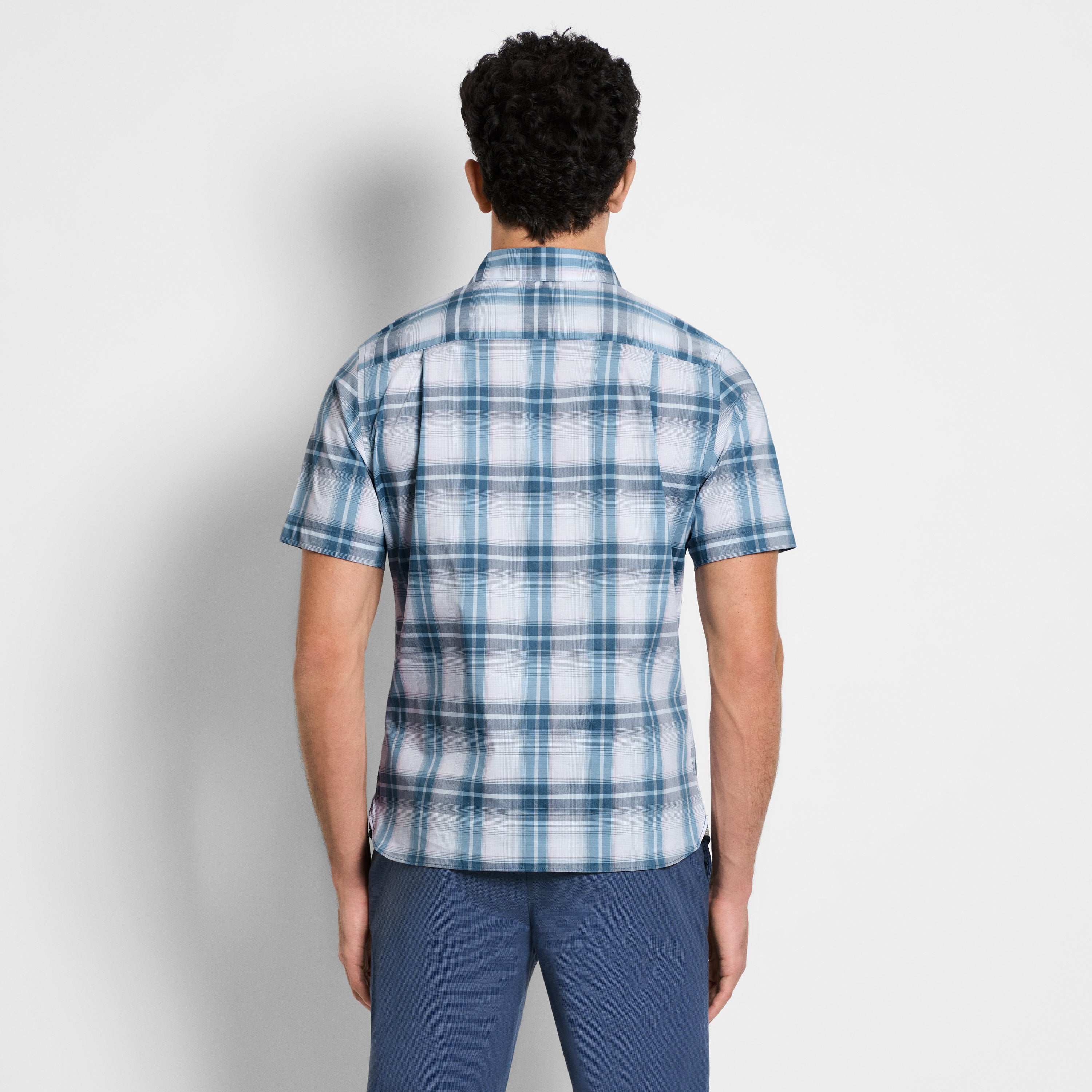 Folsen Short Sleeve Stain Shield Large Blue Plaid - Slim Fit