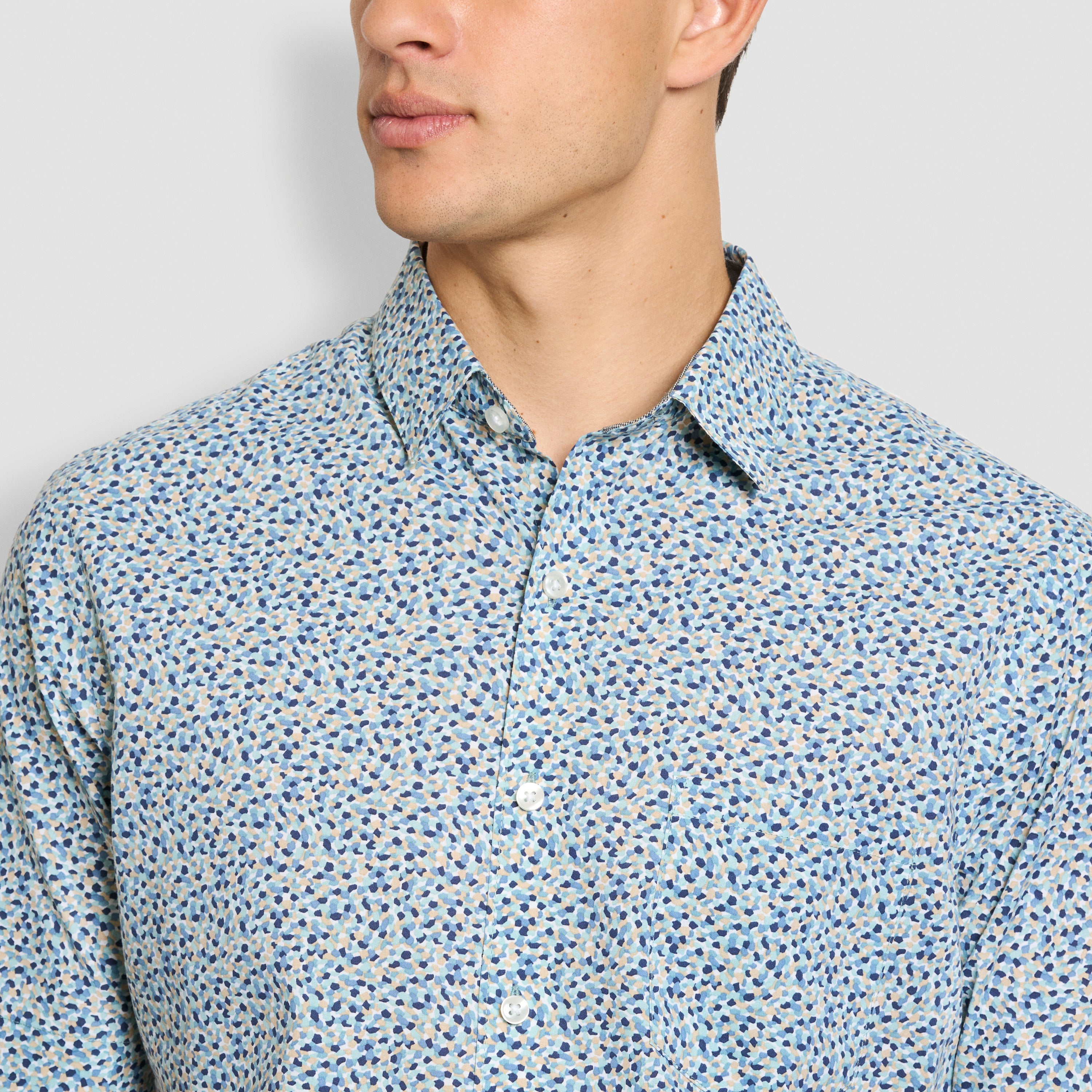 Folsen Short Sleeve Stain Shield Painterly Print - Slim Fit