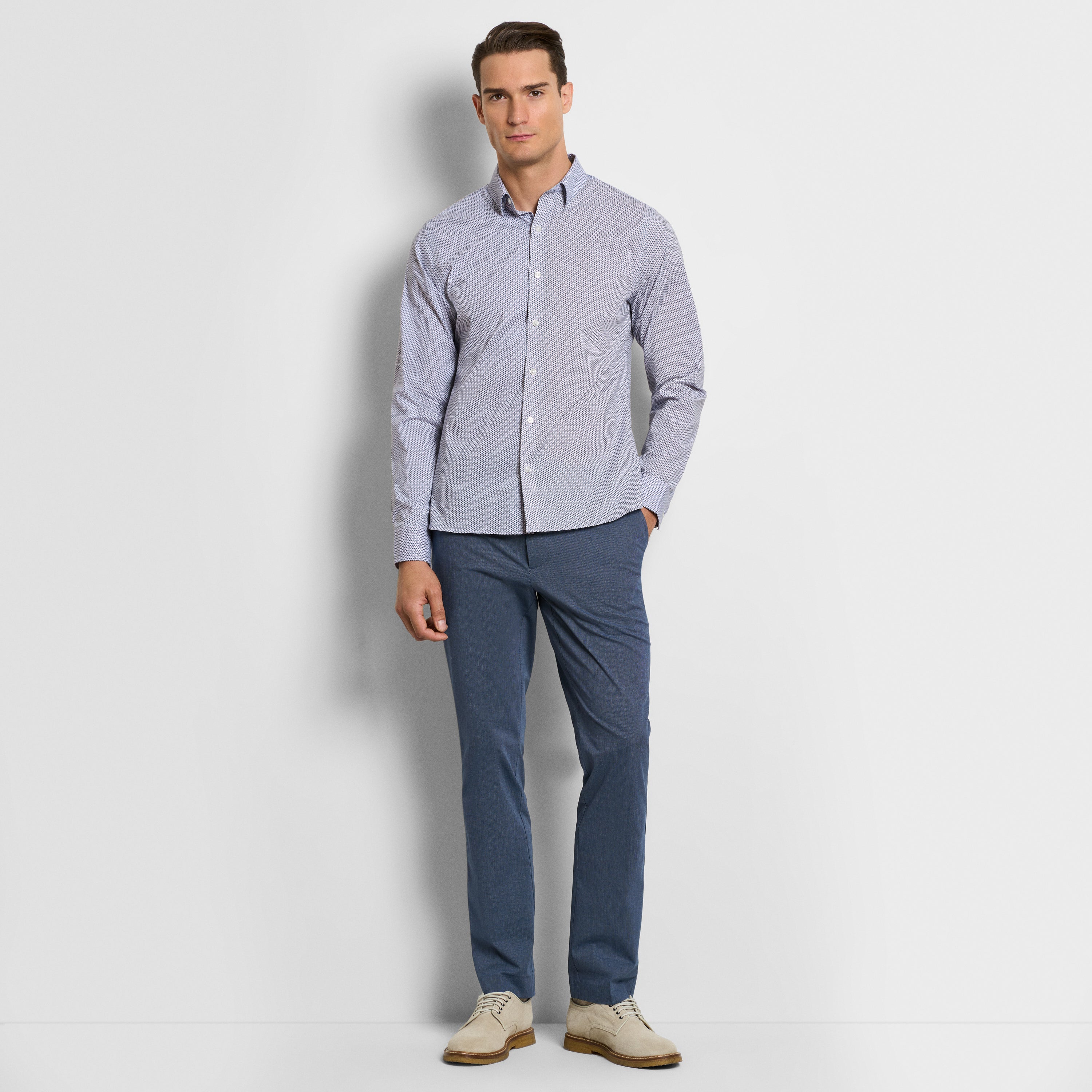 Fine Stripe Cotton Stretch Pant Straight Fit