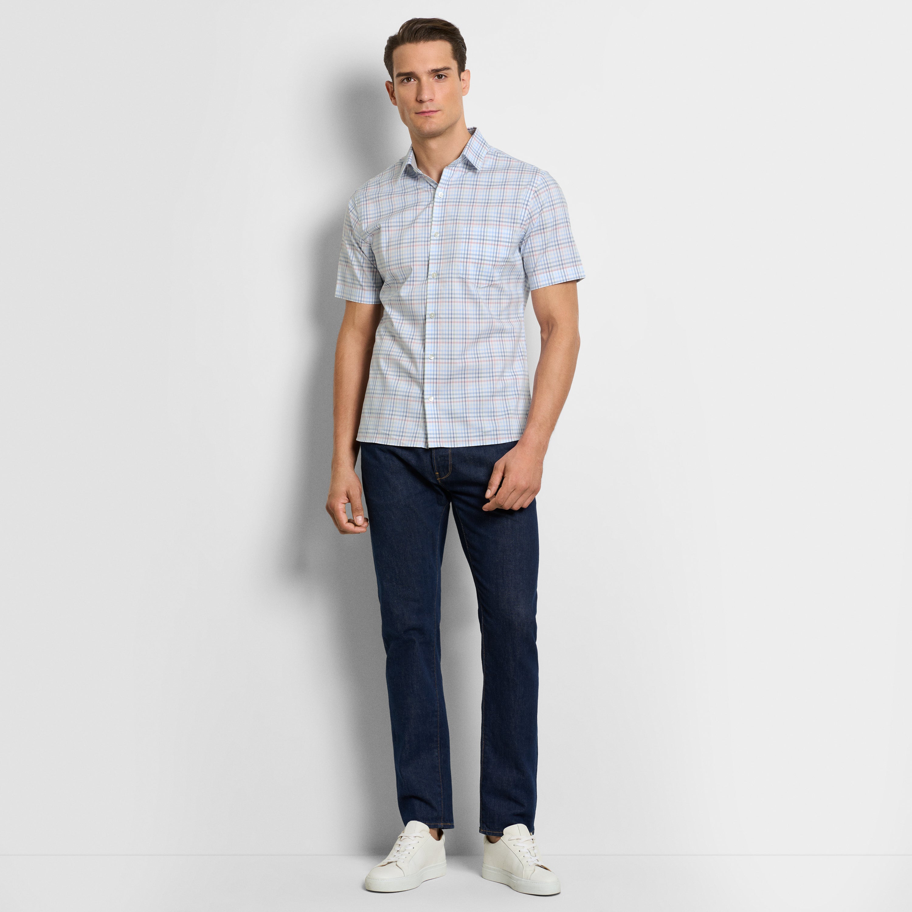 Folsen Short Sleeve Stain Shield Tattersall Print Shirt - Slim Fit
