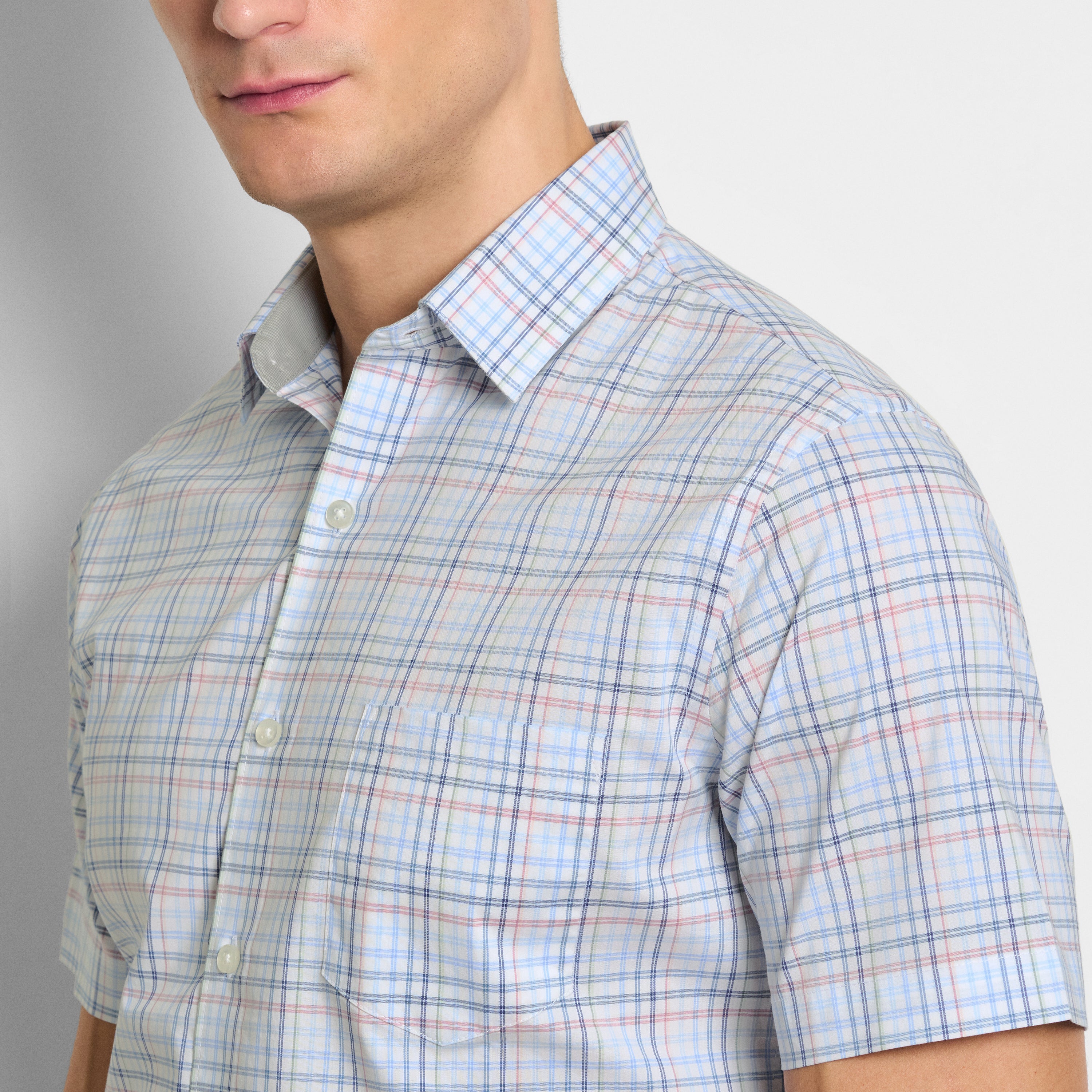 Folsen Short Sleeve Stain Shield Tattersall Print Shirt - Slim Fit