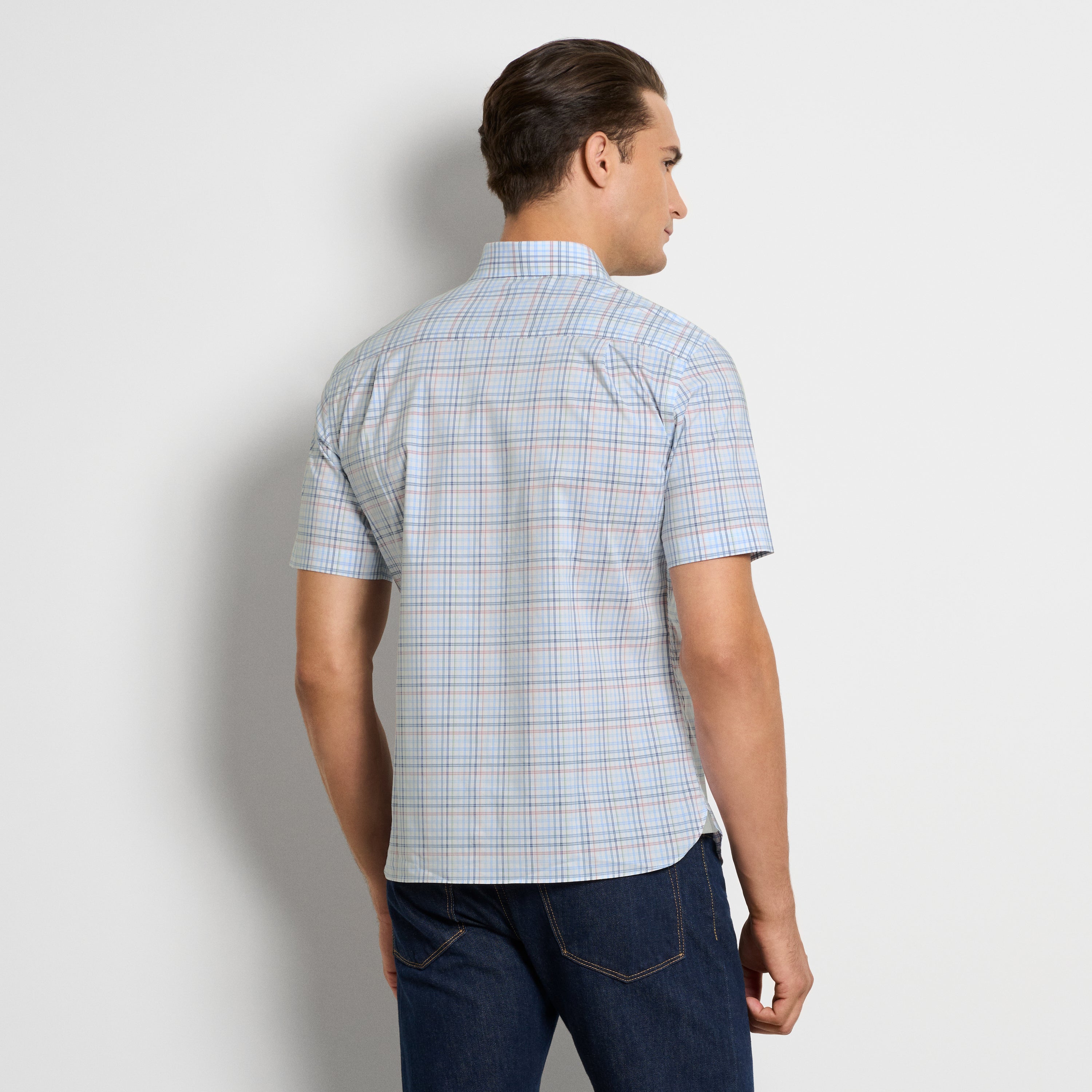 Folsen Short Sleeve Stain Shield Tattersall Print Shirt - Slim Fit