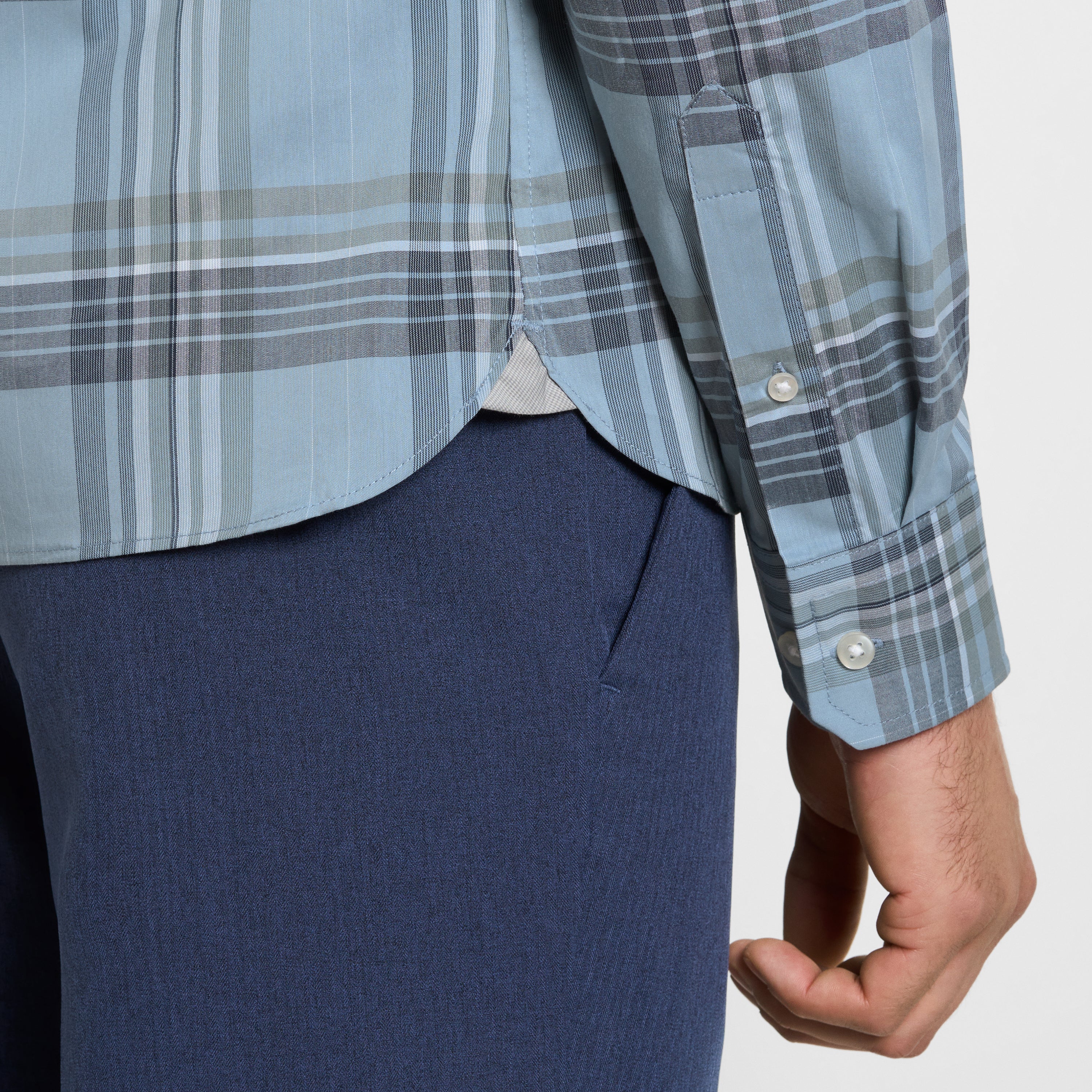 Cronbie Long Sleeve Slim Fit Stain Shield Open Plaid Shirt