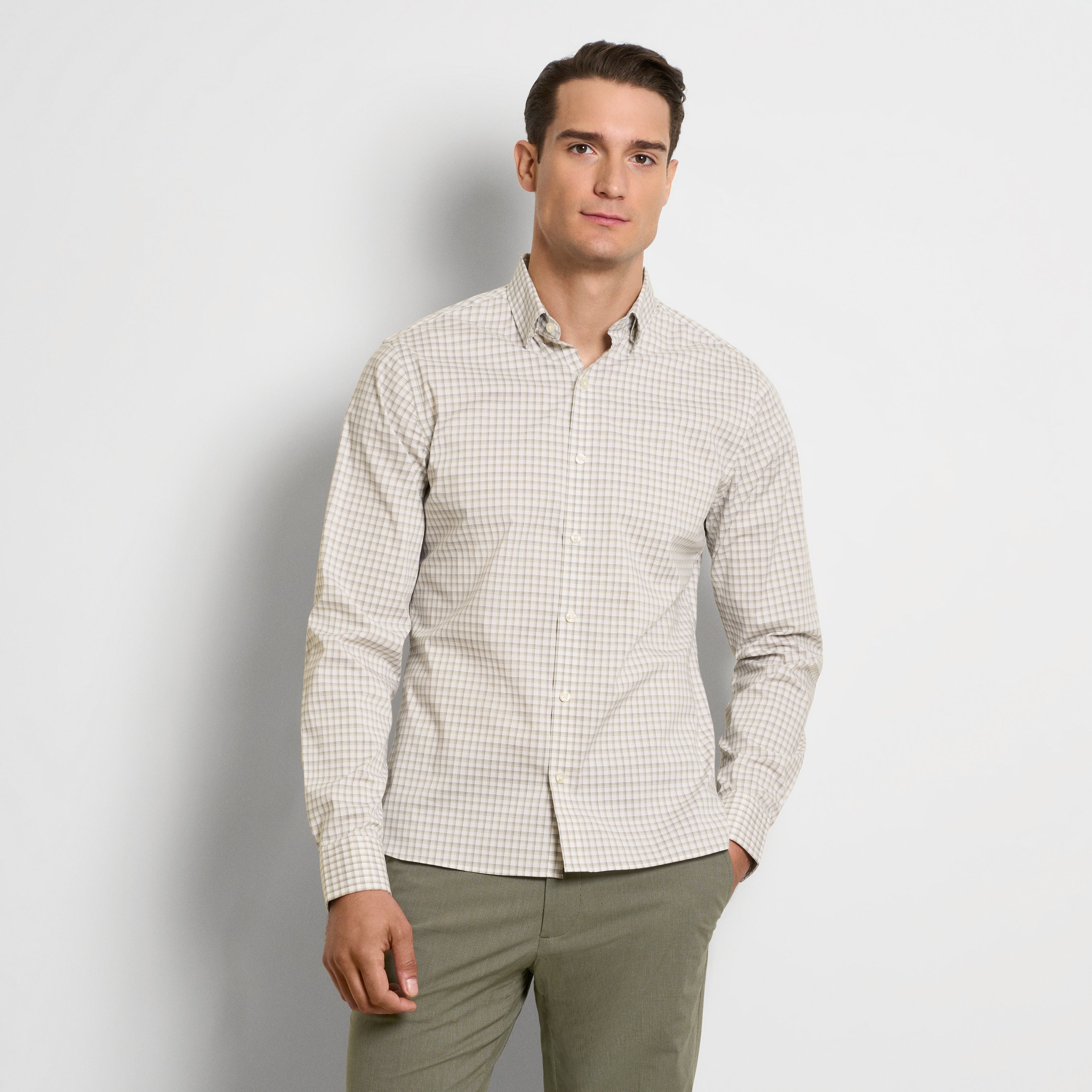 Cronbie Long Sleeve Slim Fit Stain Shield Mini Multi Plaid Shirt