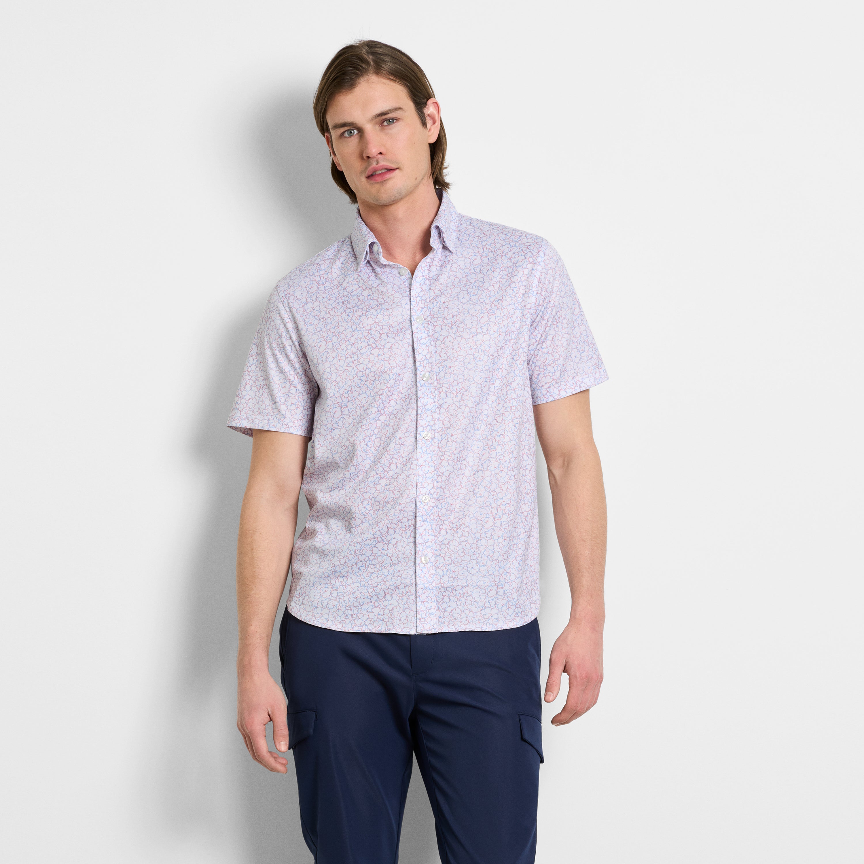 Performance Knit Button Up Flower Print Shirt - Slim Fit Van Heusen Performance Knit Button Up Flower Print Shirt - Slim Fit Van Heusen