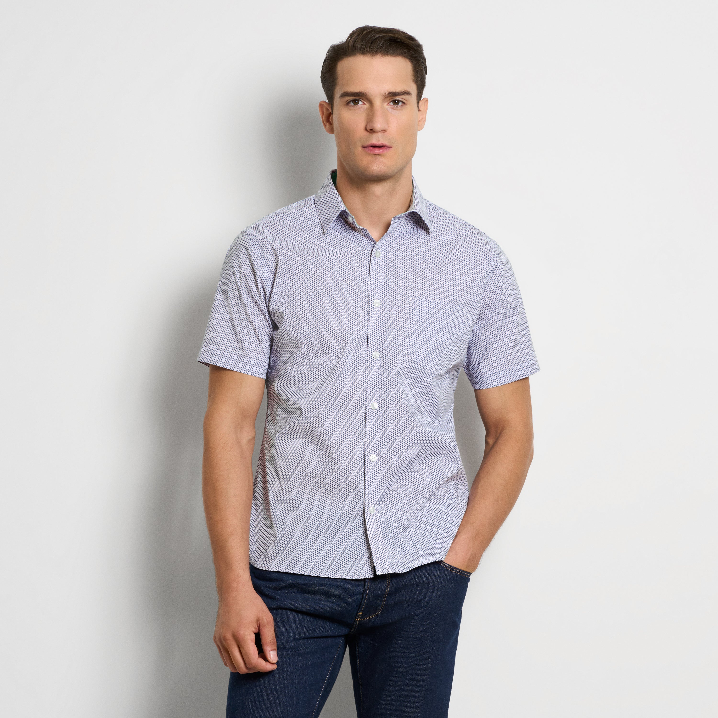 Folsen Short Sleeve Stain Shield Tiny Geo Print Shirt - Slim Fit