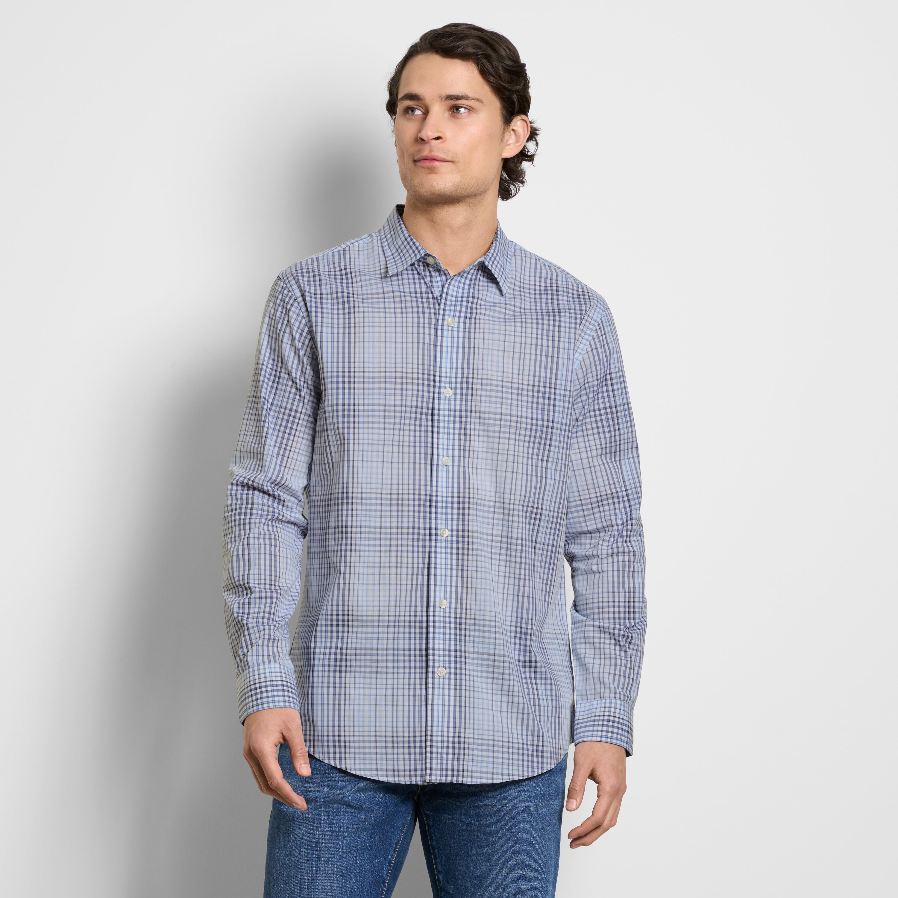 Wrinkle Free Long Sleeve Shirt Ombre Grid