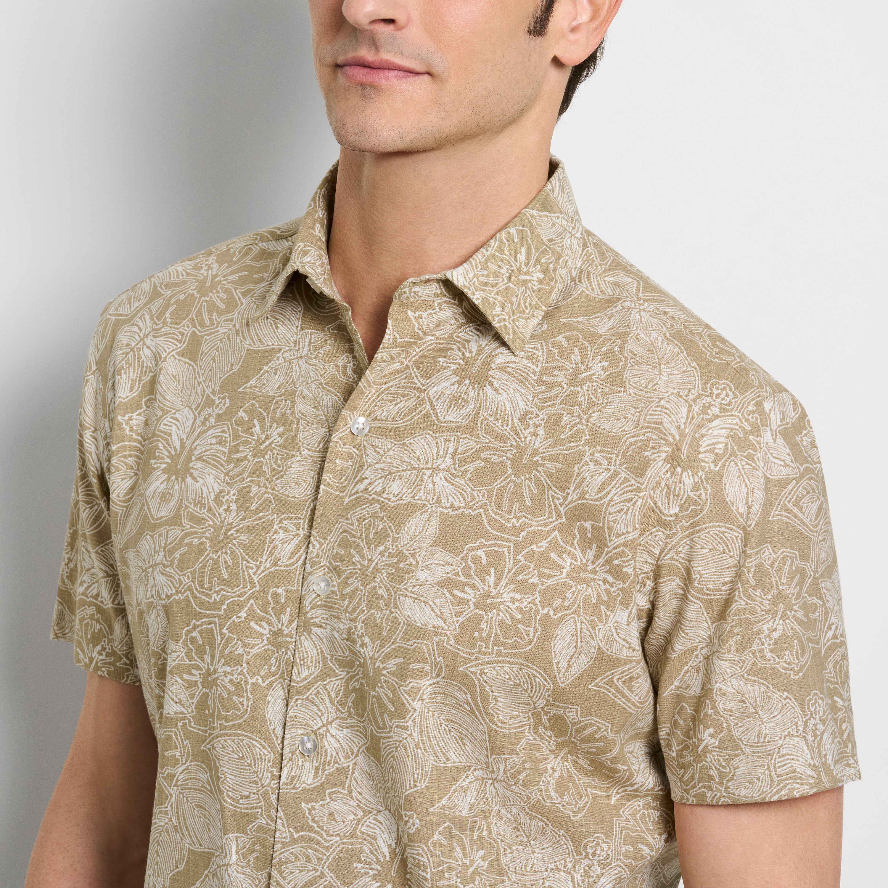 Hibiscus Print Texture Camp Shirt