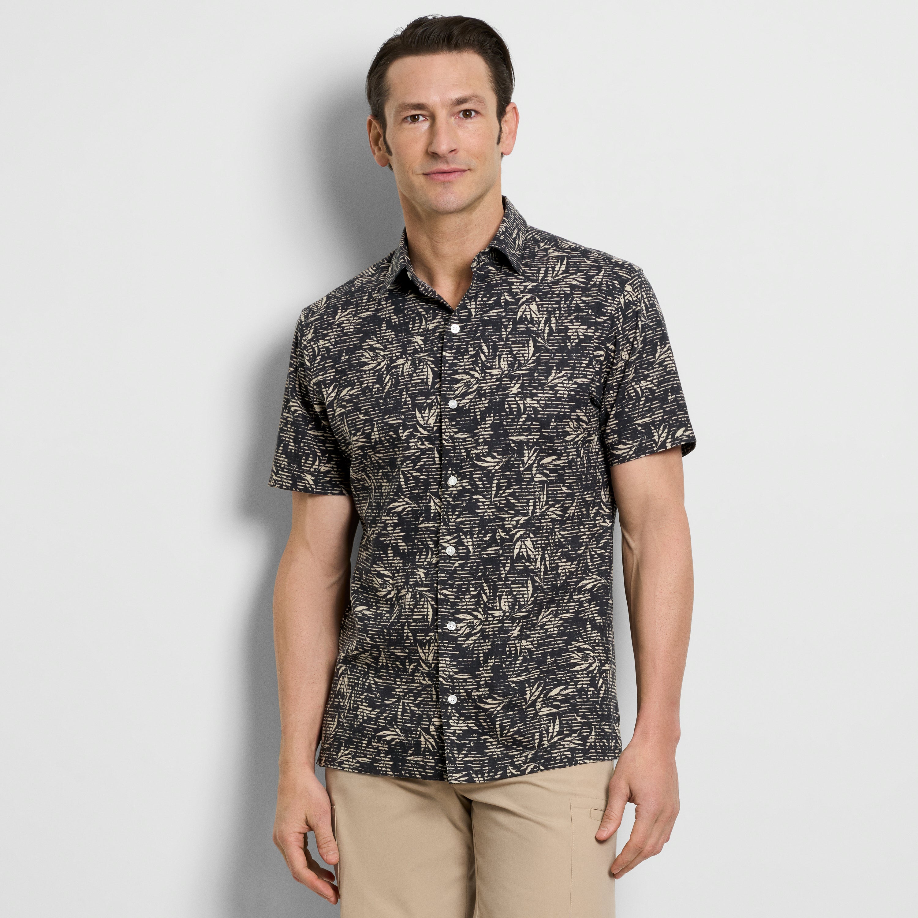 Leaf Print Texture Camp Shirt