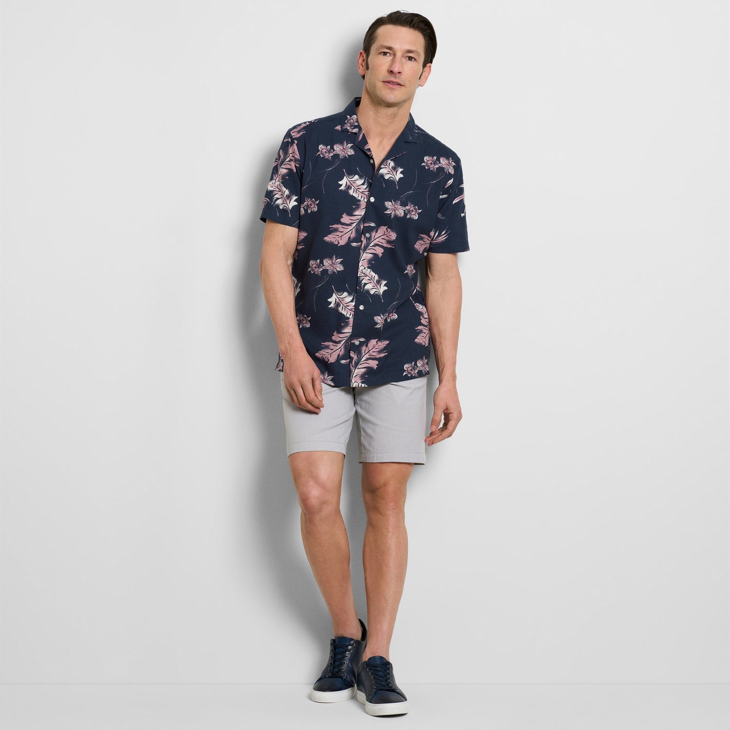 Orchid Print Texture Camp Shirt - Navy