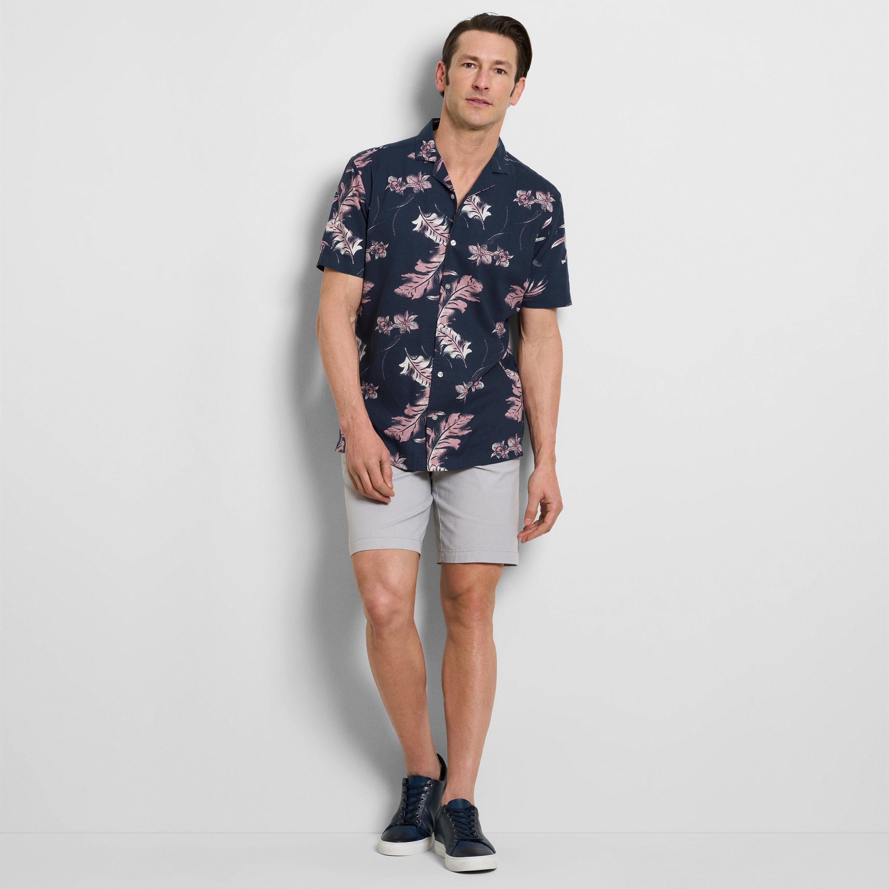 Orchid Print Texture Camp Shirt - Navy