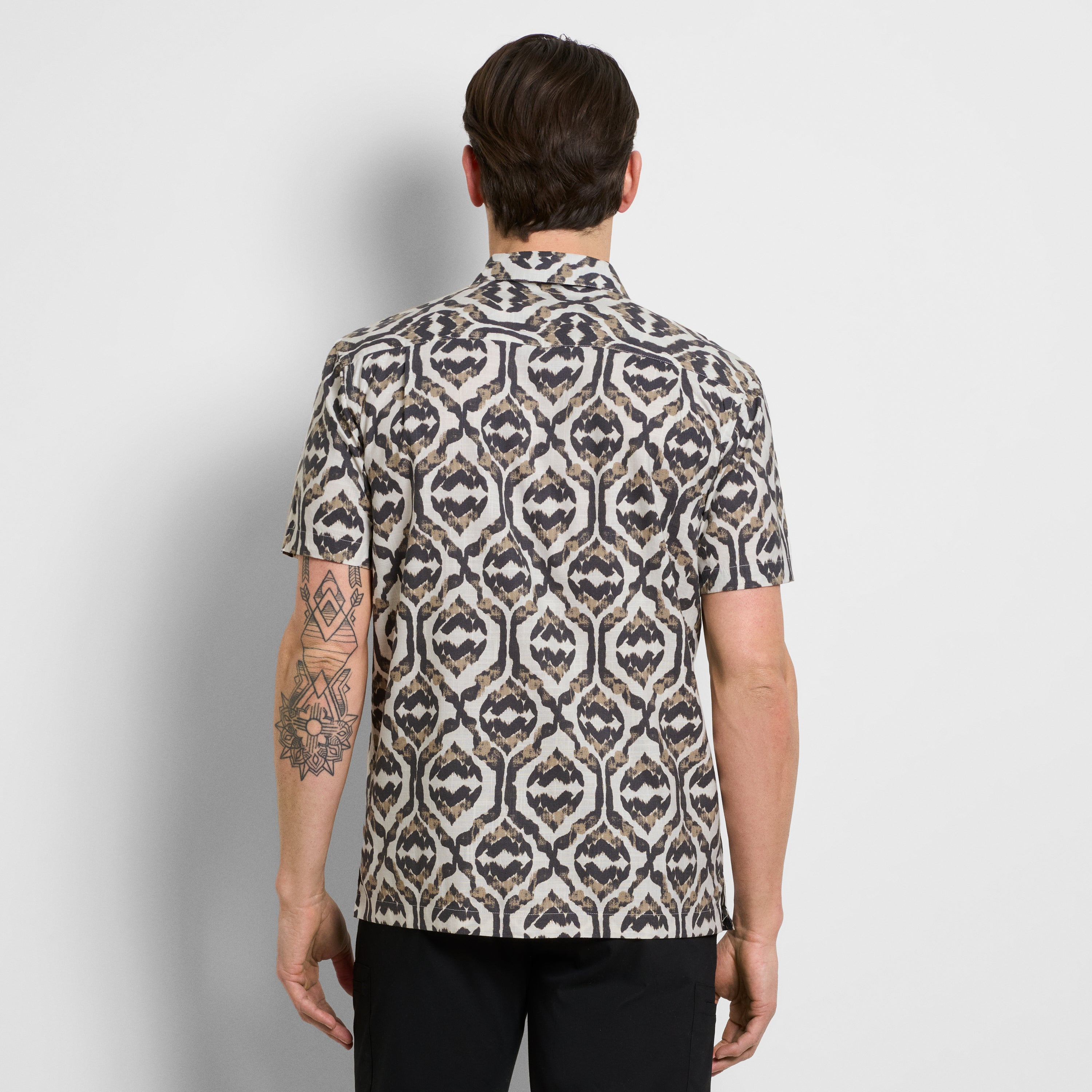 Ikat Print Texture Camp Shirt - Iron Gate