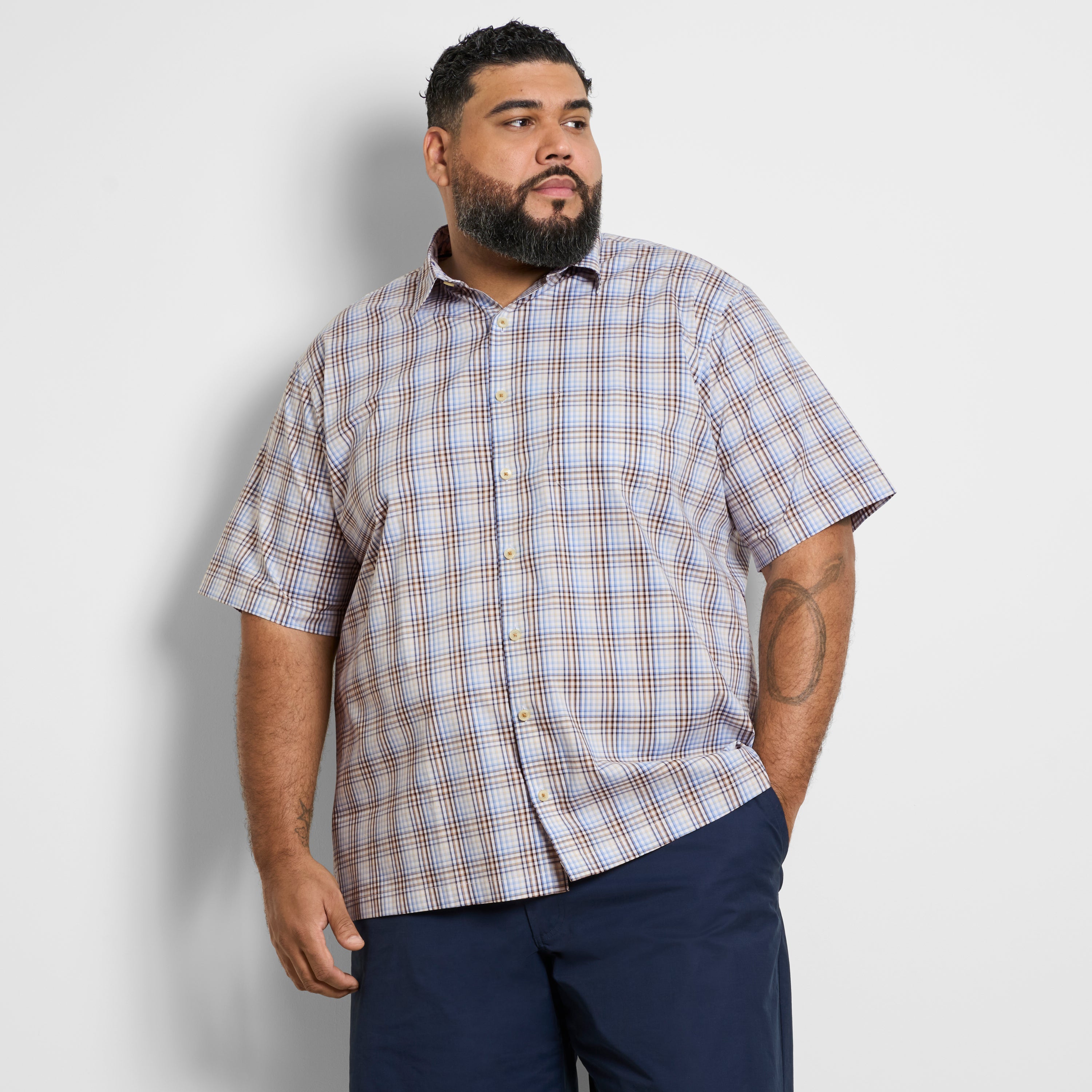 big and tall dress shorts Big & Tall Originals Pattern Short Sleeve Shirt 2XL BG / Brilliant White
