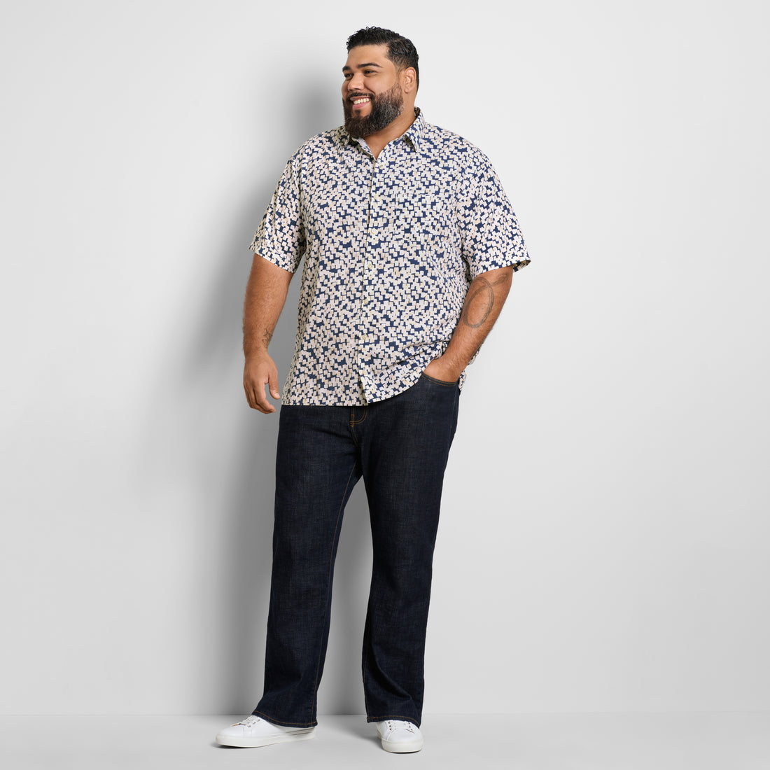 Big & Tall Weekend Short Sleeve Camp Shadow Print Shirt