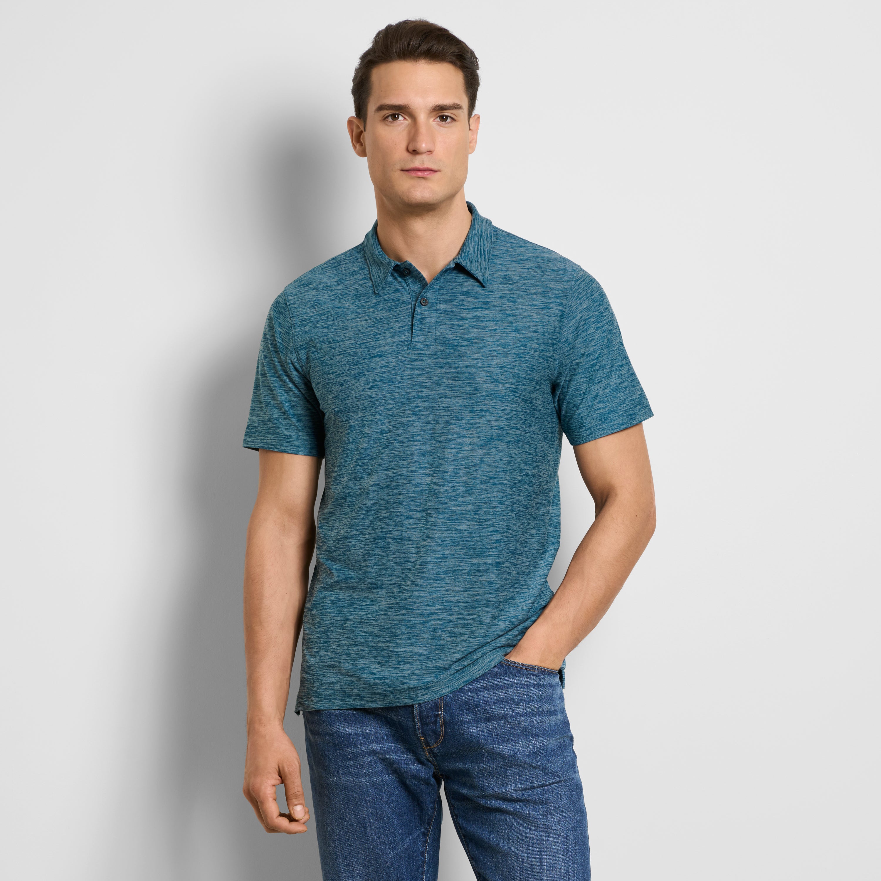 Space Dyed Jersey Short Sleeve Button Polo