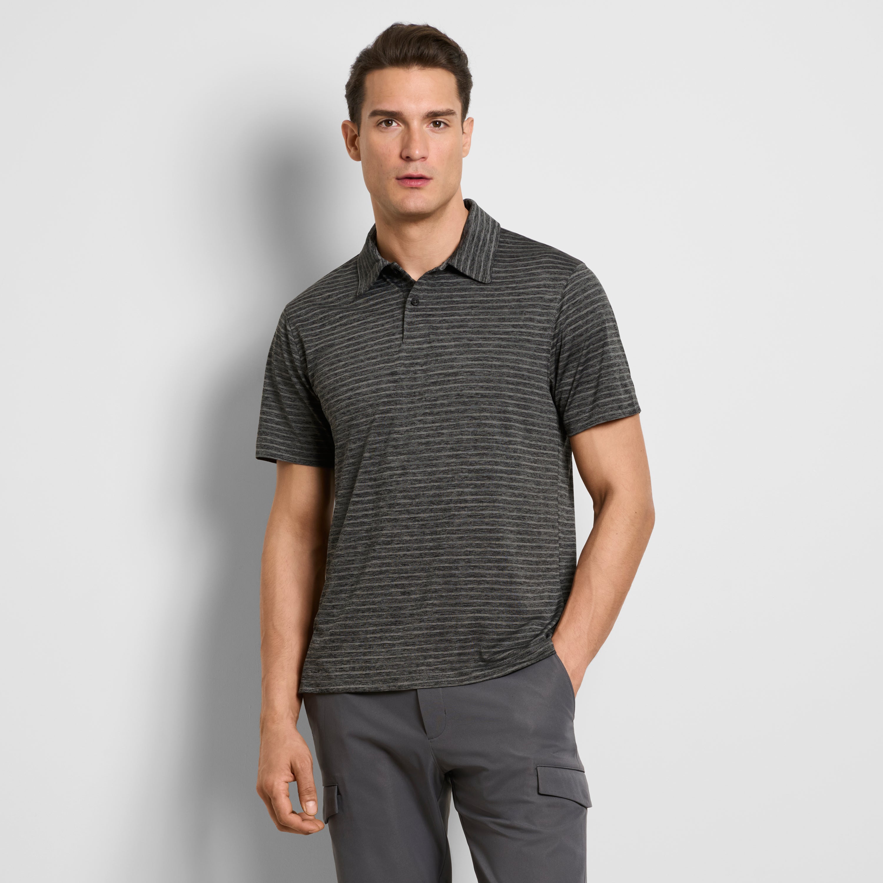 Space Dye Stripe Short Sleeve Button Polo