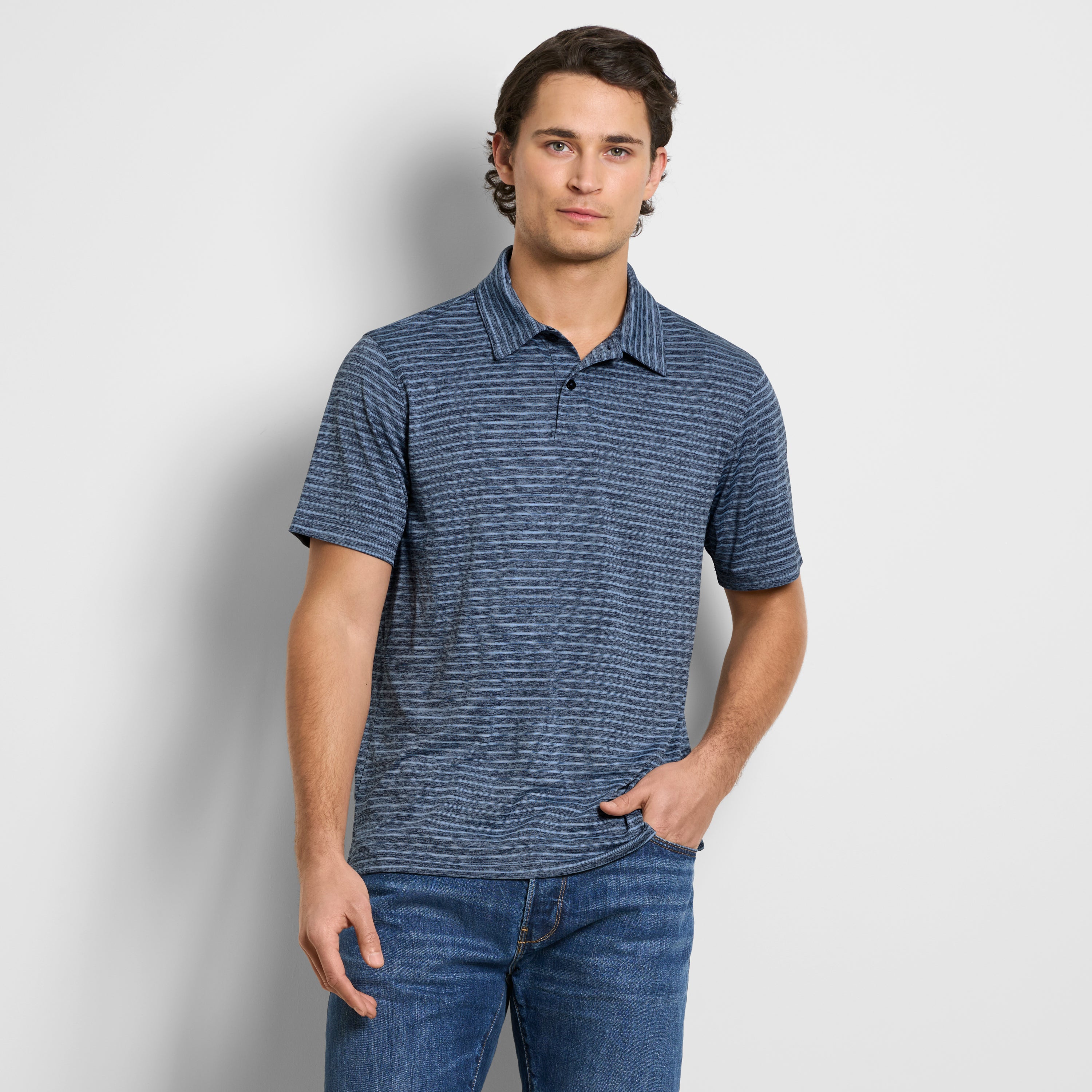 Space Dye Stripe Short Sleeve Button Polo