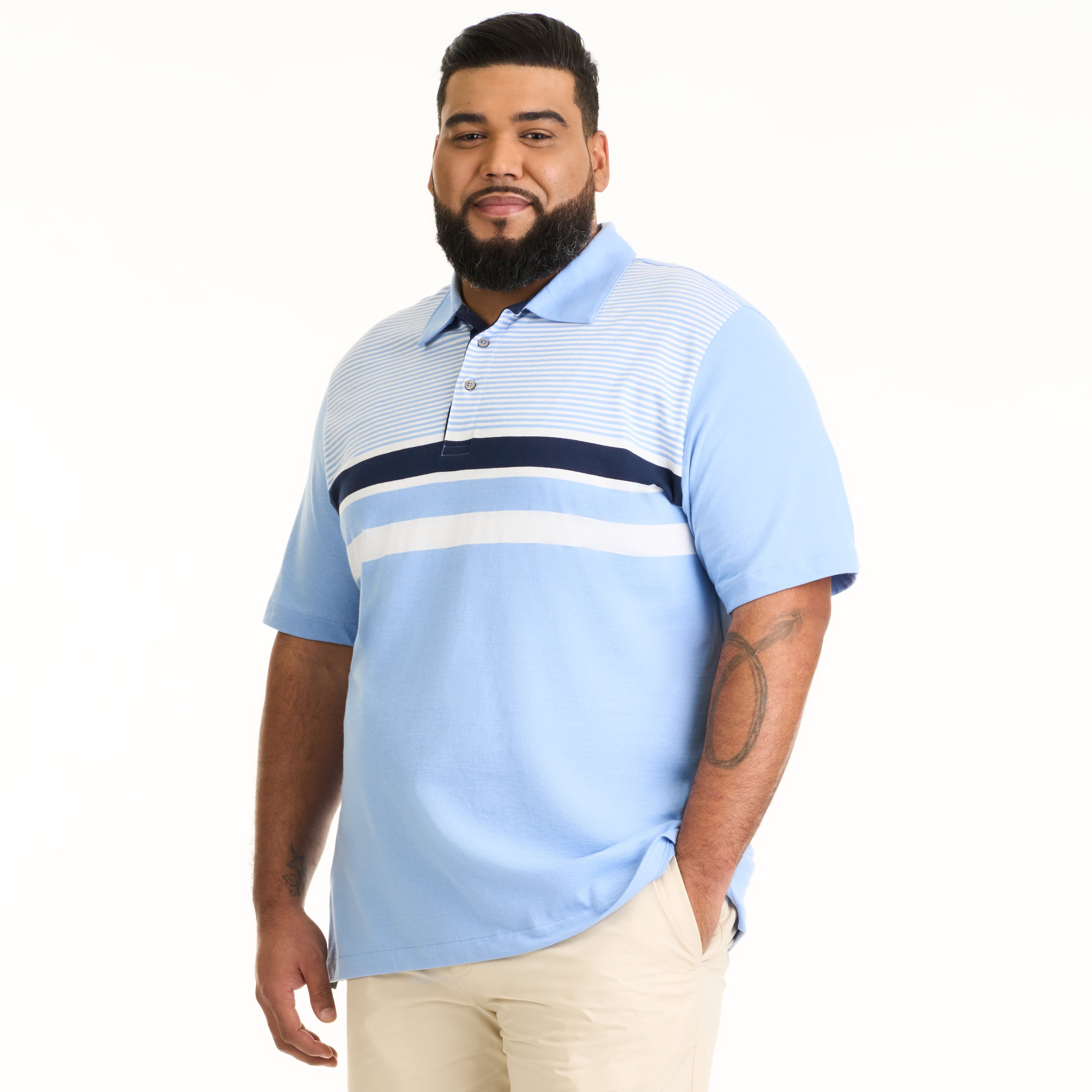 Essential Multi Stripe Cotton Jersey Short Sleeve Polo - Big &amp; Tall