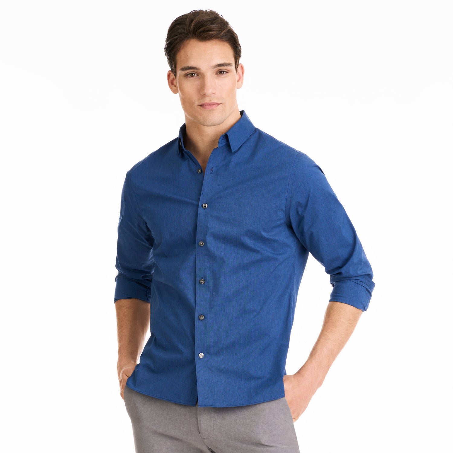 Cronbie Long Sleeve Stain Shield Solid Shirt - Slim Fit