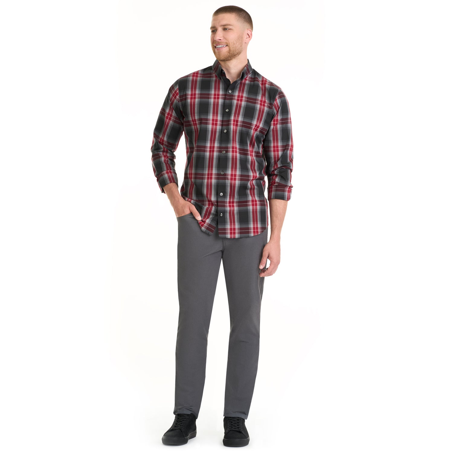 Essential Stain Shield Wovens Charcoal Plaid - Big &amp; Tall