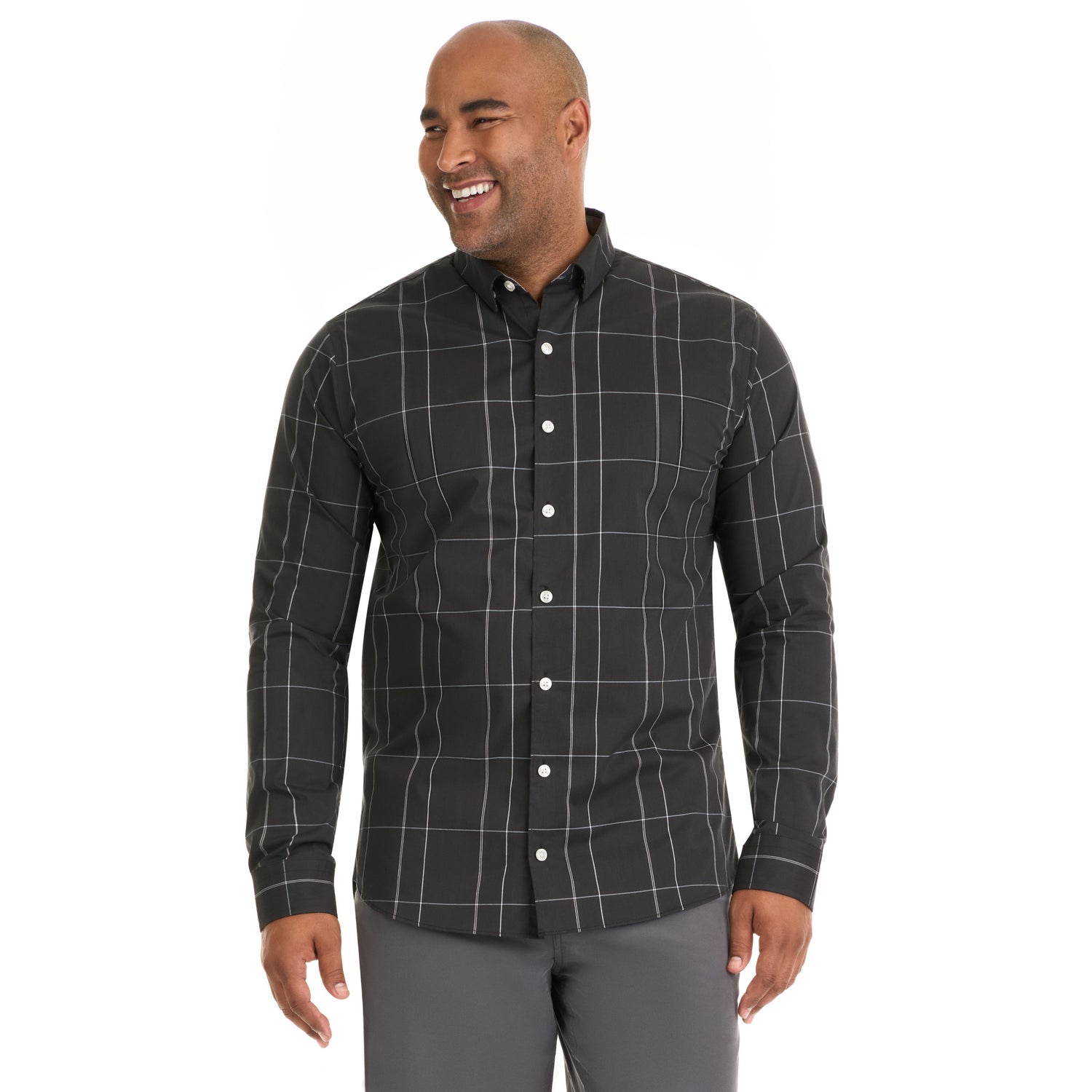 Essential Stain Shield Minimal Plaid Long Sleeve Button Top – Big and Tall
