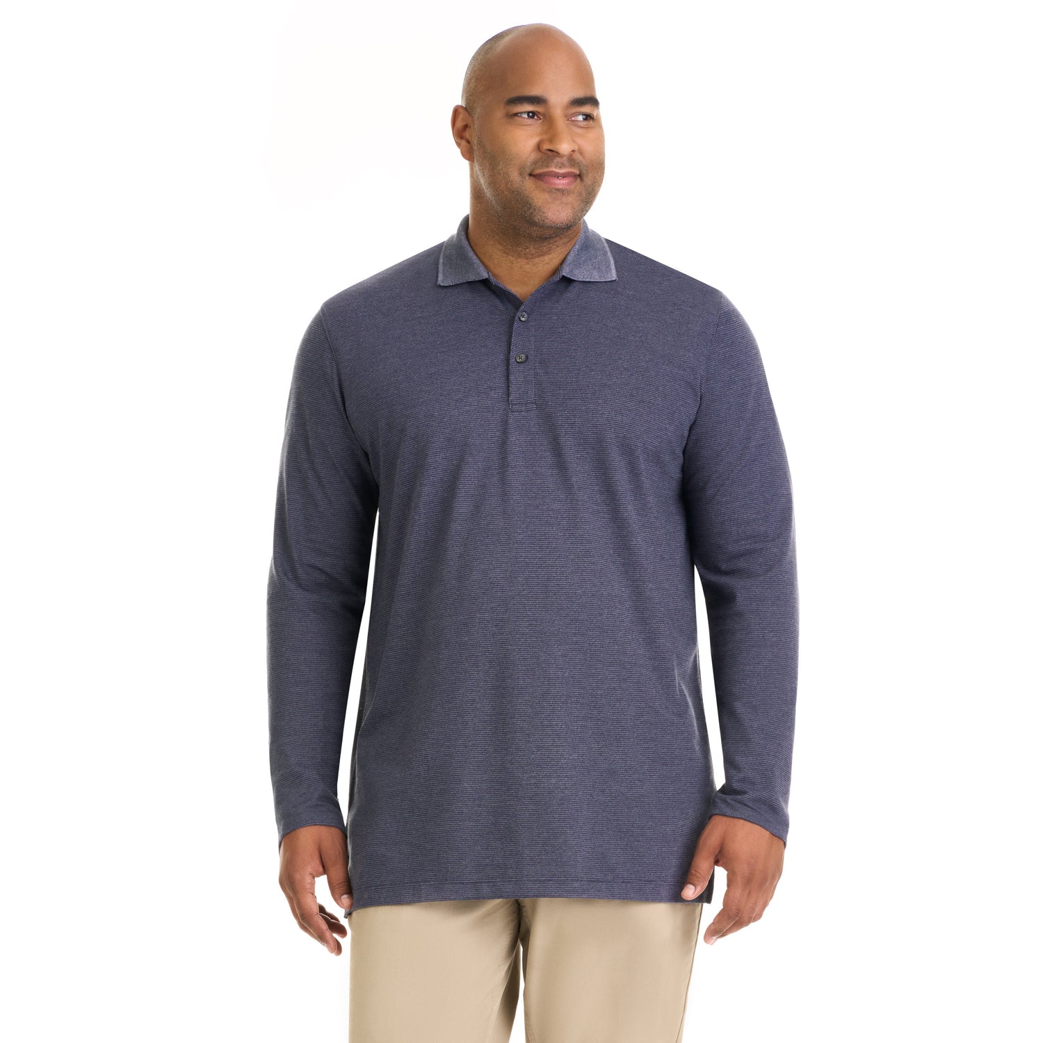 Essential Birdseye Stripe Stain Shield Long Sleeve Polo – Big and Tall