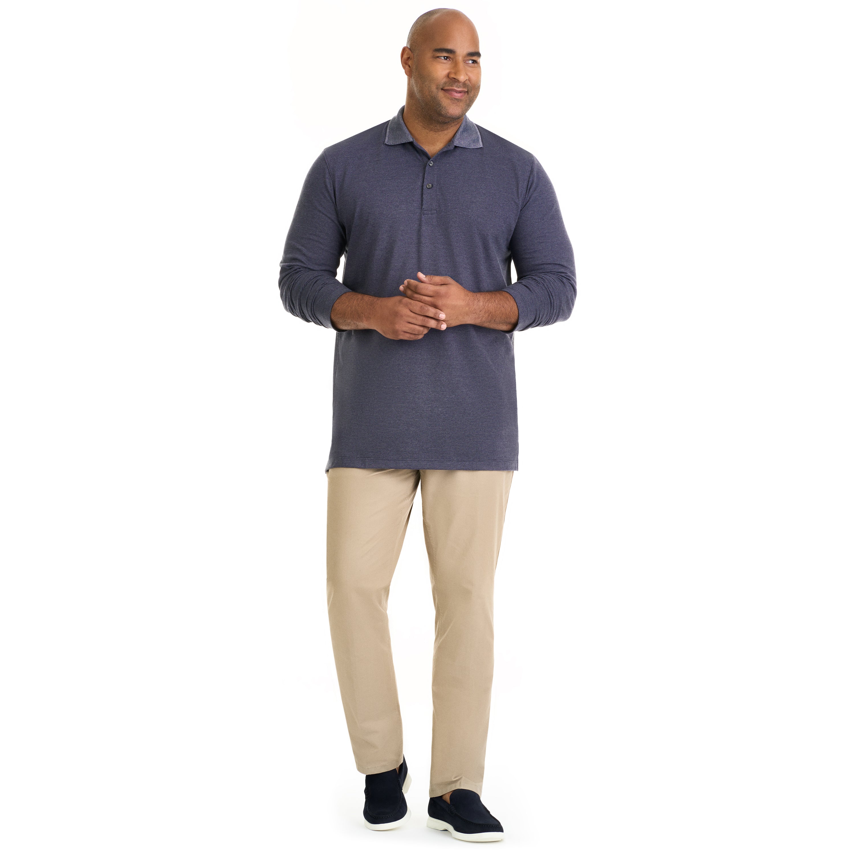 Essential Birdseye Stripe Stain Shield Long Sleeve Polo – Big and Tall