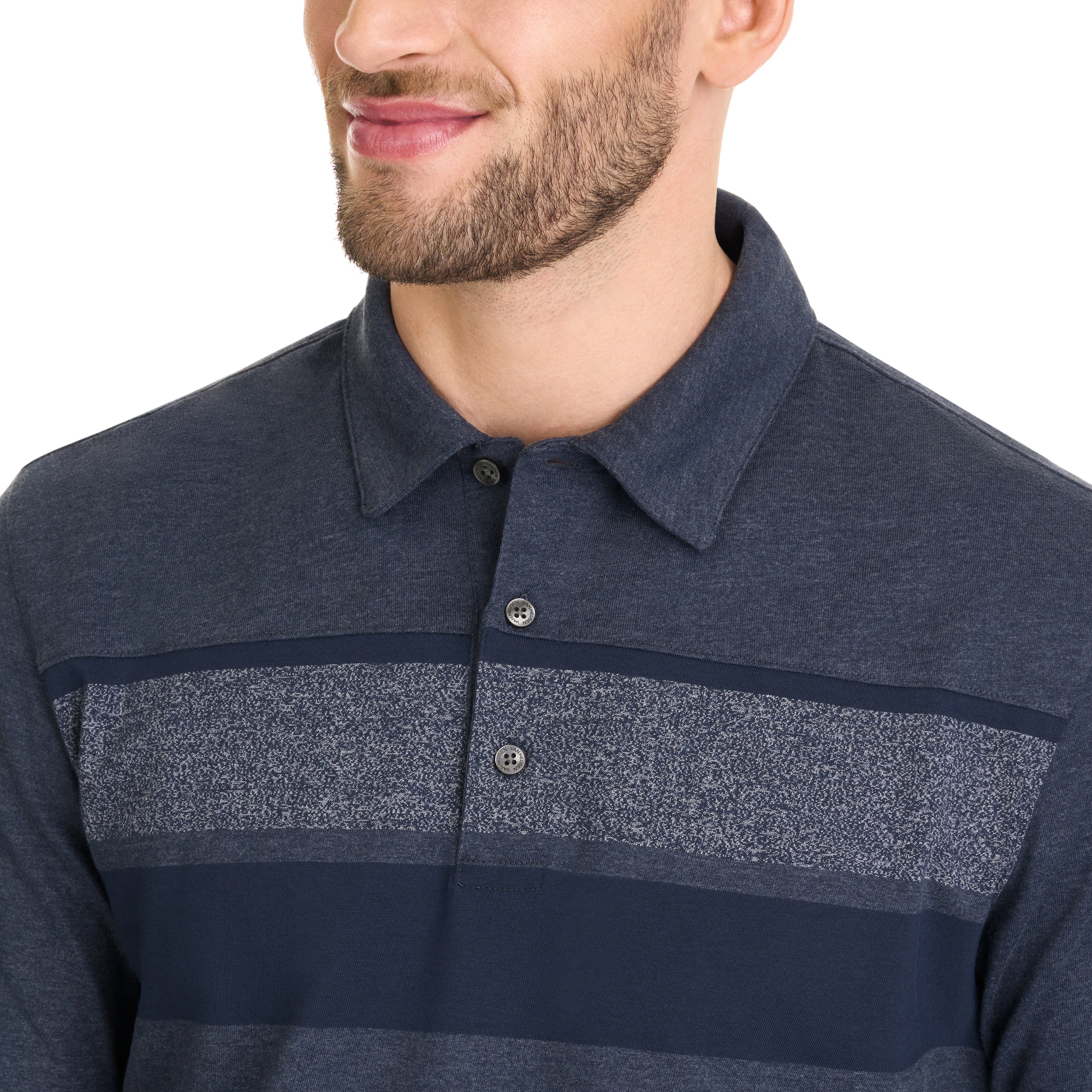 Essential Marled Chest Stripe Stain Shield Long Sleeve Polo