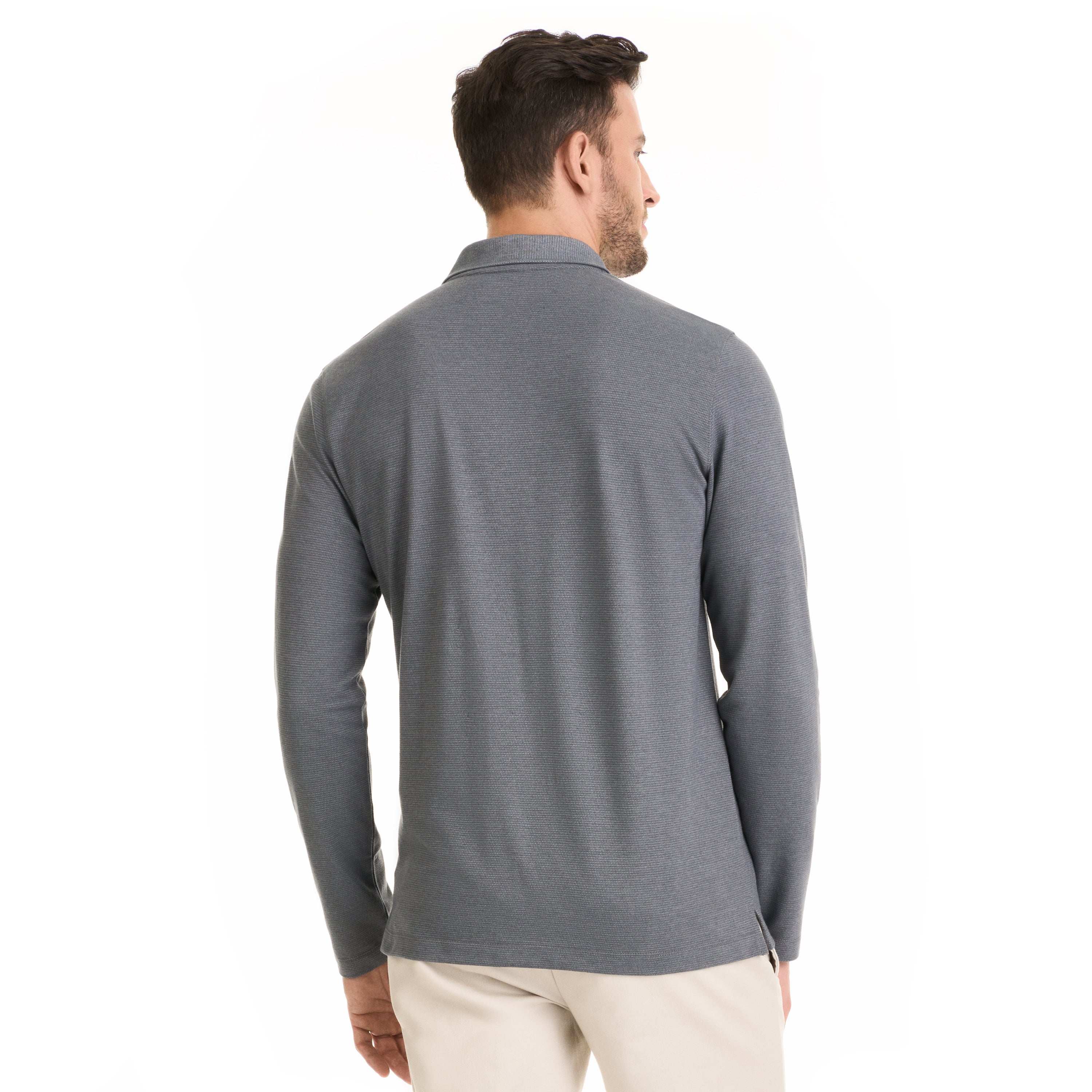 Essential Birdseye Stripe Stain Shield Long Sleeve Polo – Regular Fit