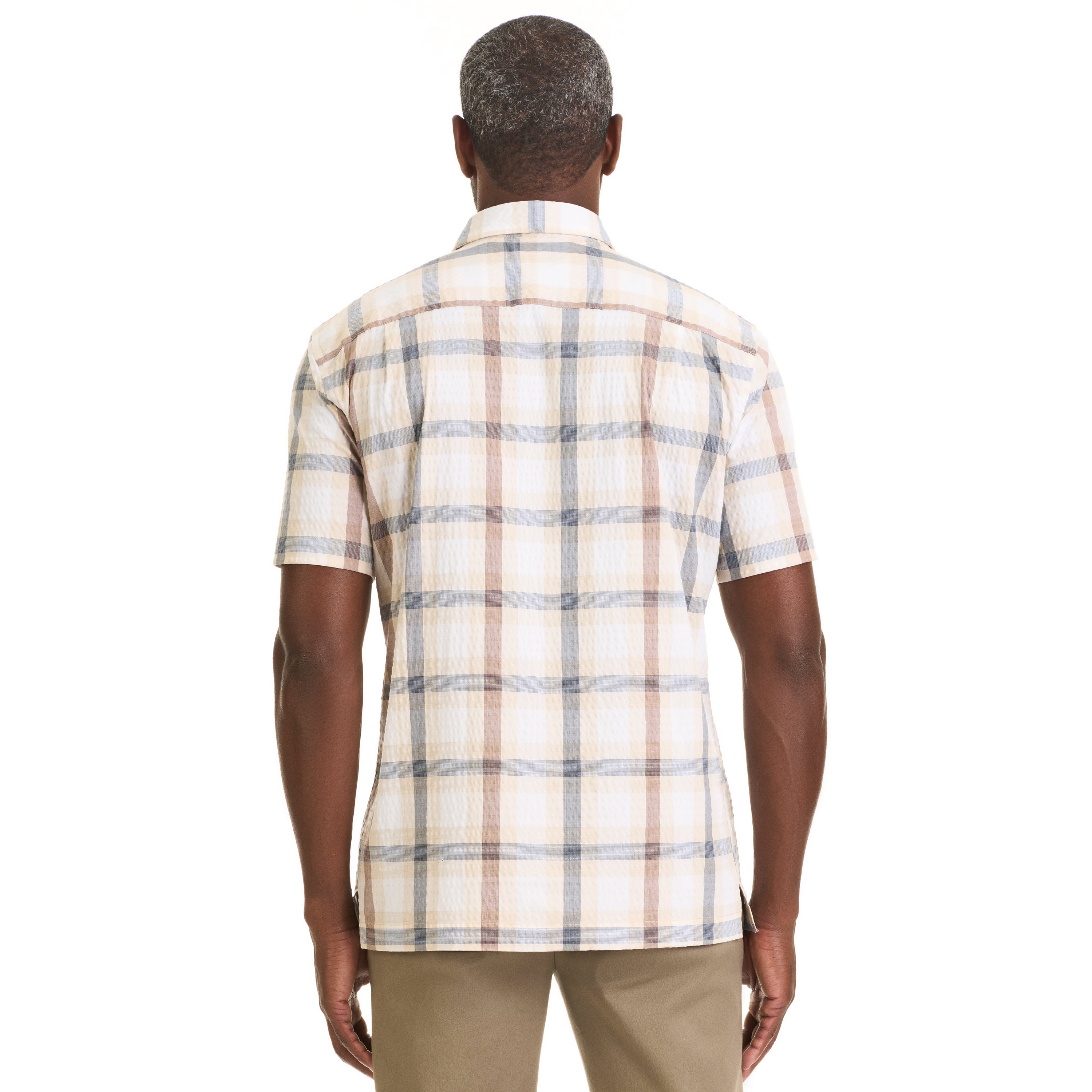 Weekend Seersucker Plaid Short Sleeve Button Up Top – Regular Fit