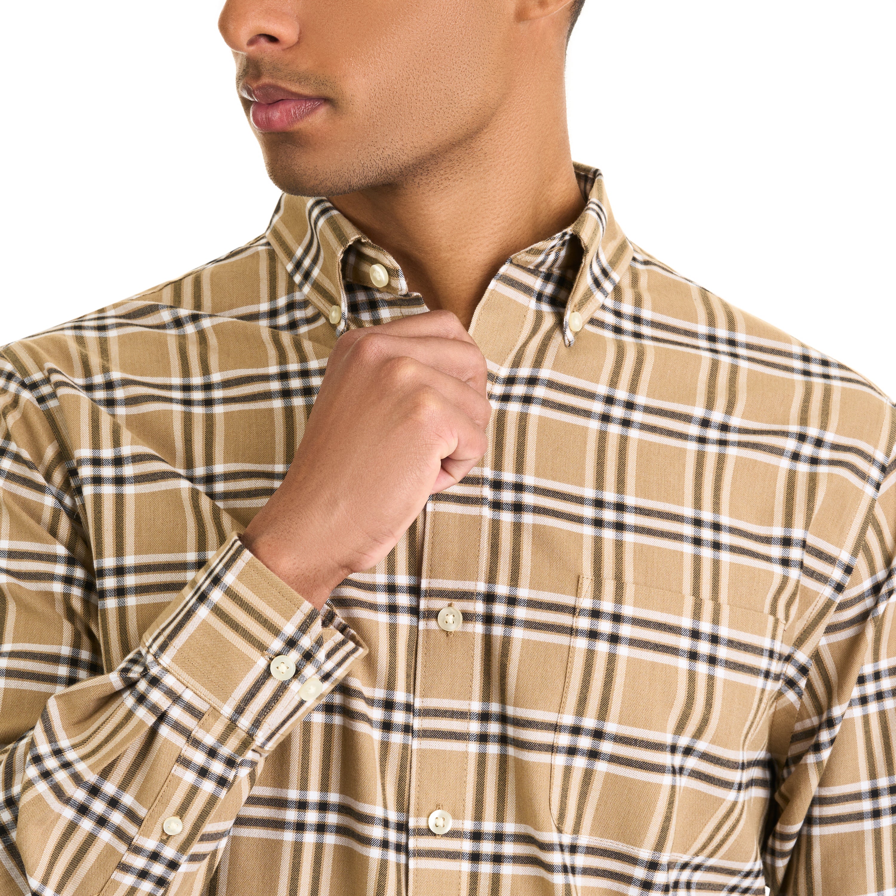 Weekend Twill Classic Plaid Long Sleeve Button Up Top – Regular Fit