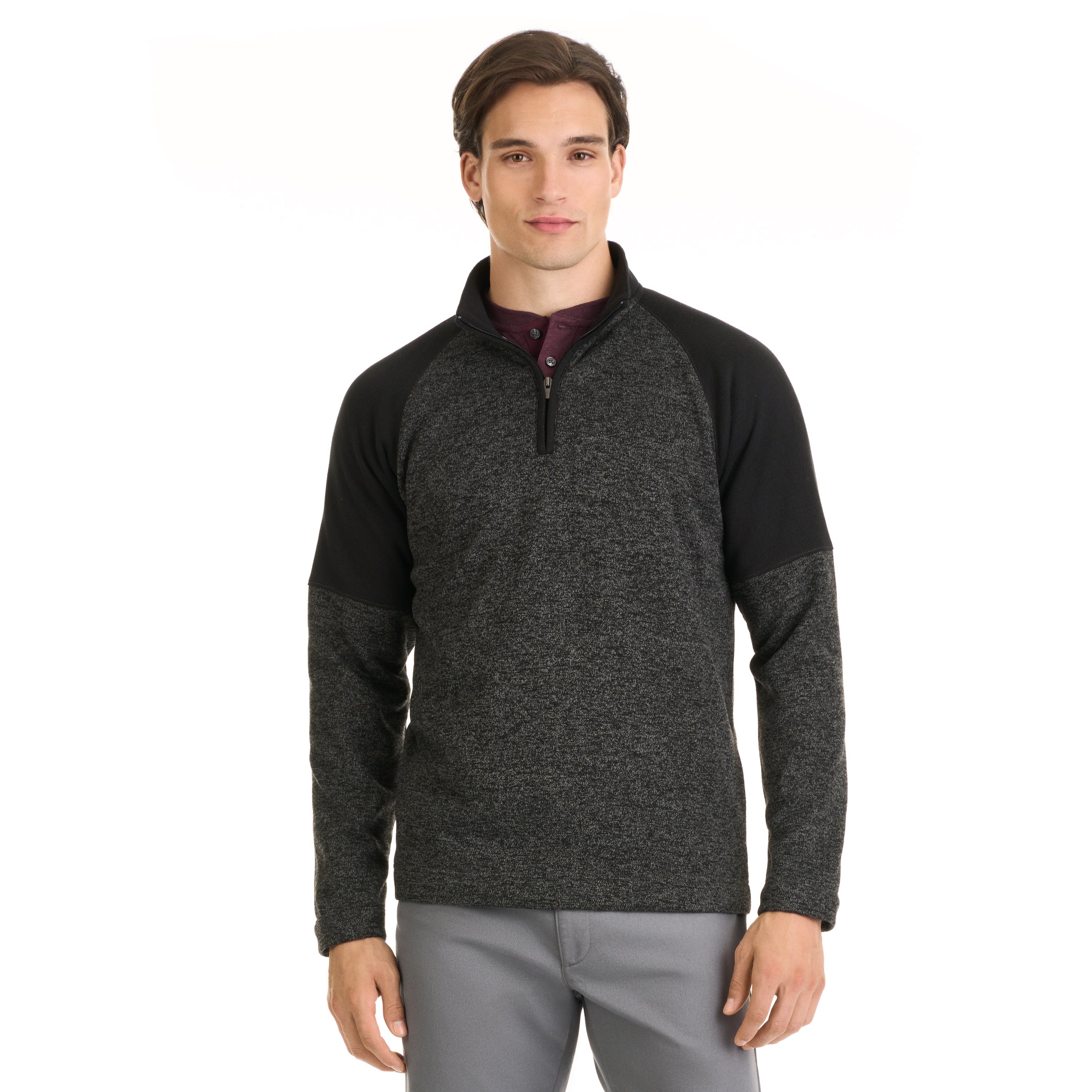 Essential Sweater Fleece Blocked Quarter Zip Pullover- Regular Fit ...