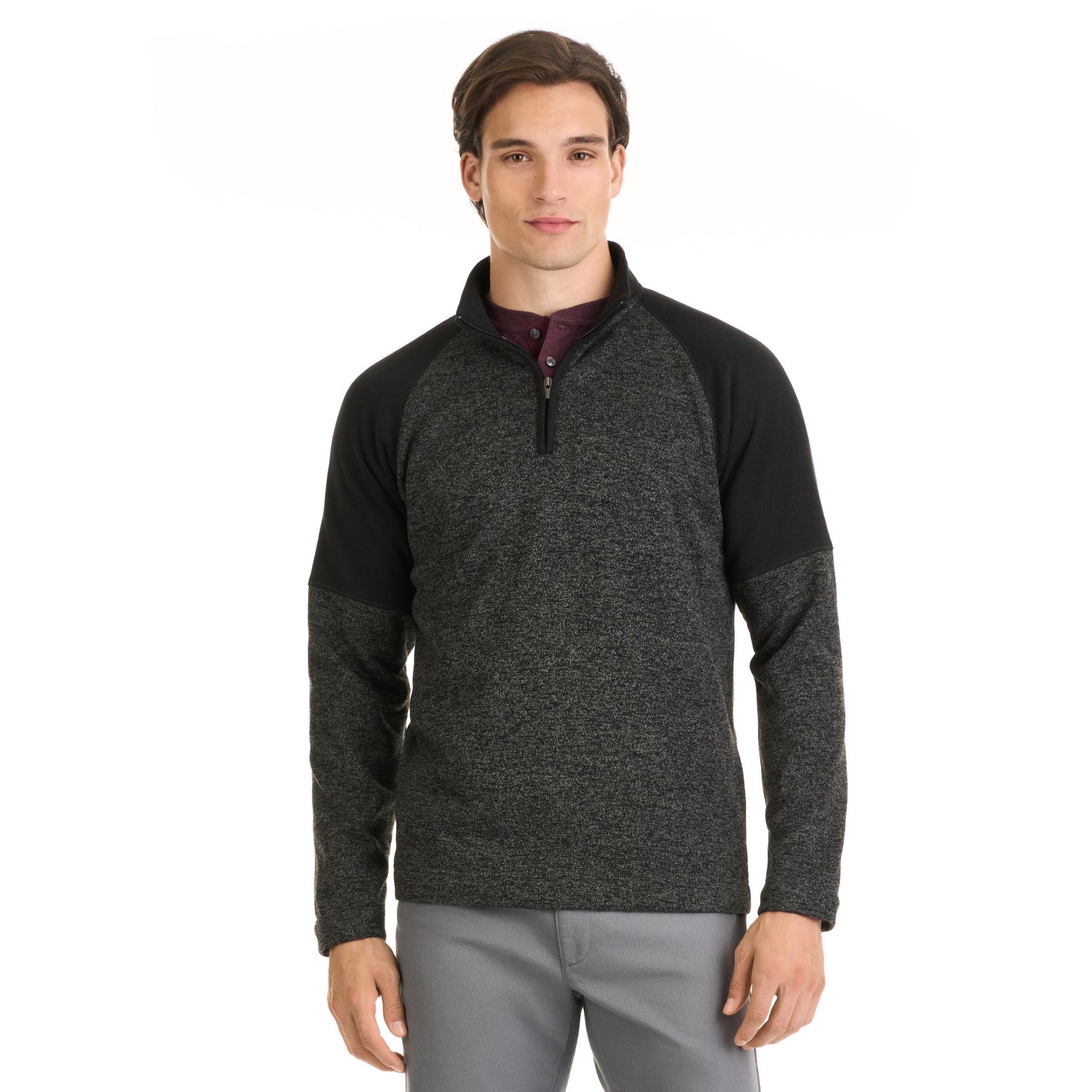 Essential Sweater Fleece Blocked Quarter Zip Pullover- Regular Fit