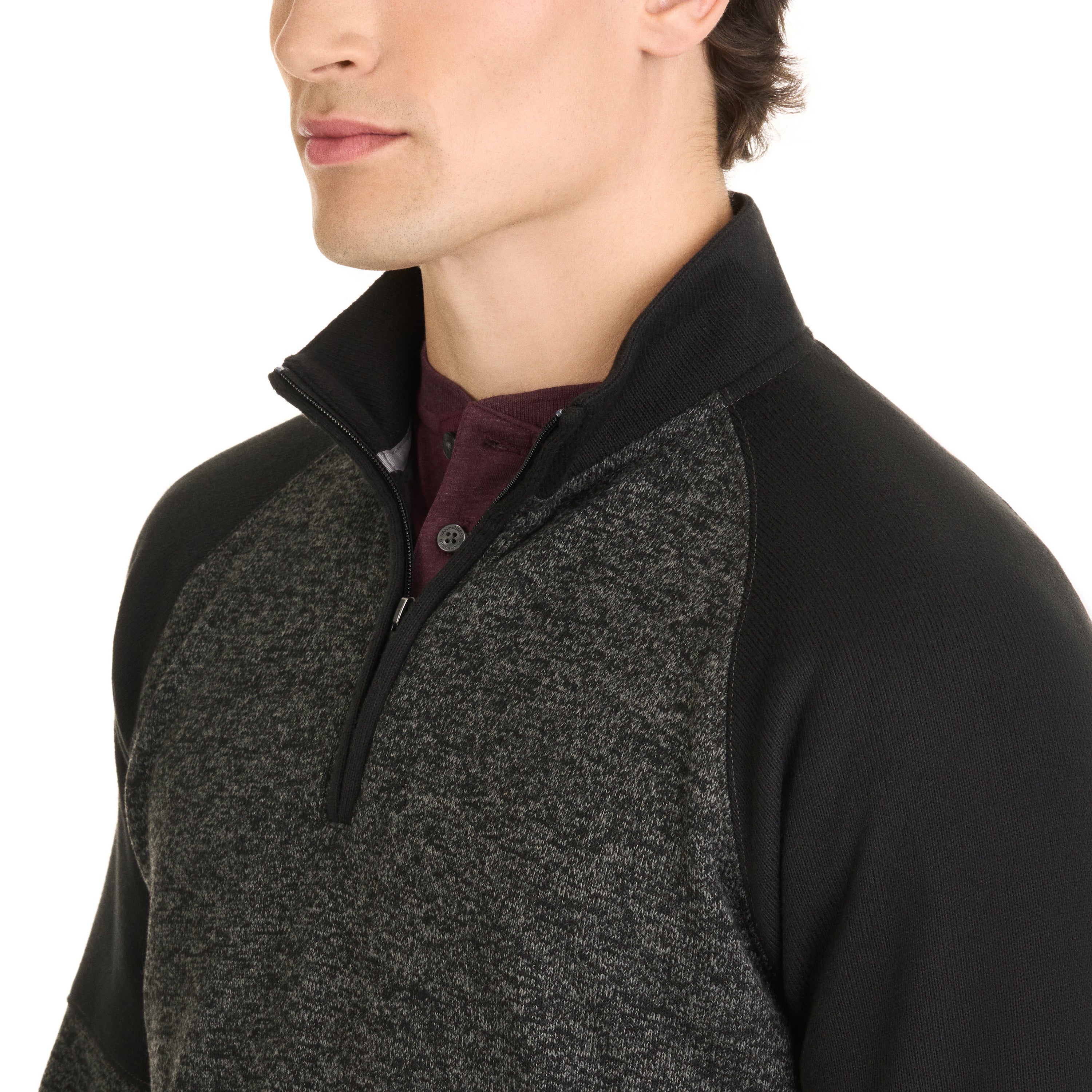 Essential Sweater Fleece Blocked Quarter Zip Pullover- Regular Fit