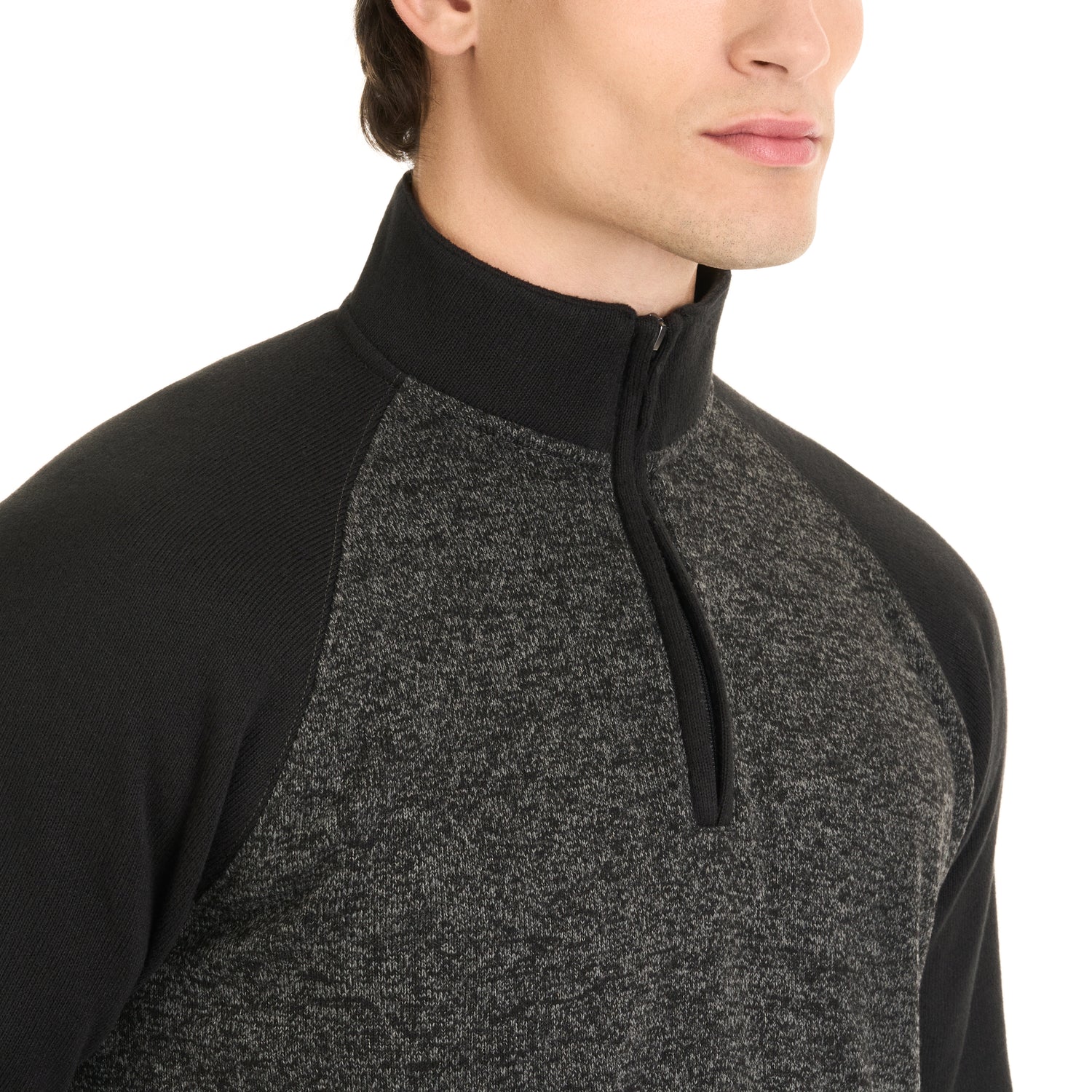 Essential Sweater Fleece Blocked Quarter Zip Pullover- Regular Fit