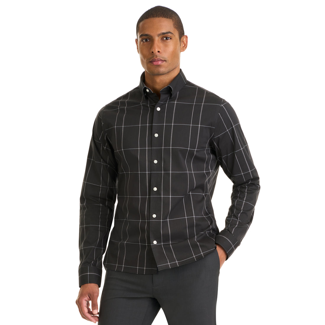 Essential Stain Shield Shirt Long Sleeve Wovens Minimal Plaid Print - Slim Fit