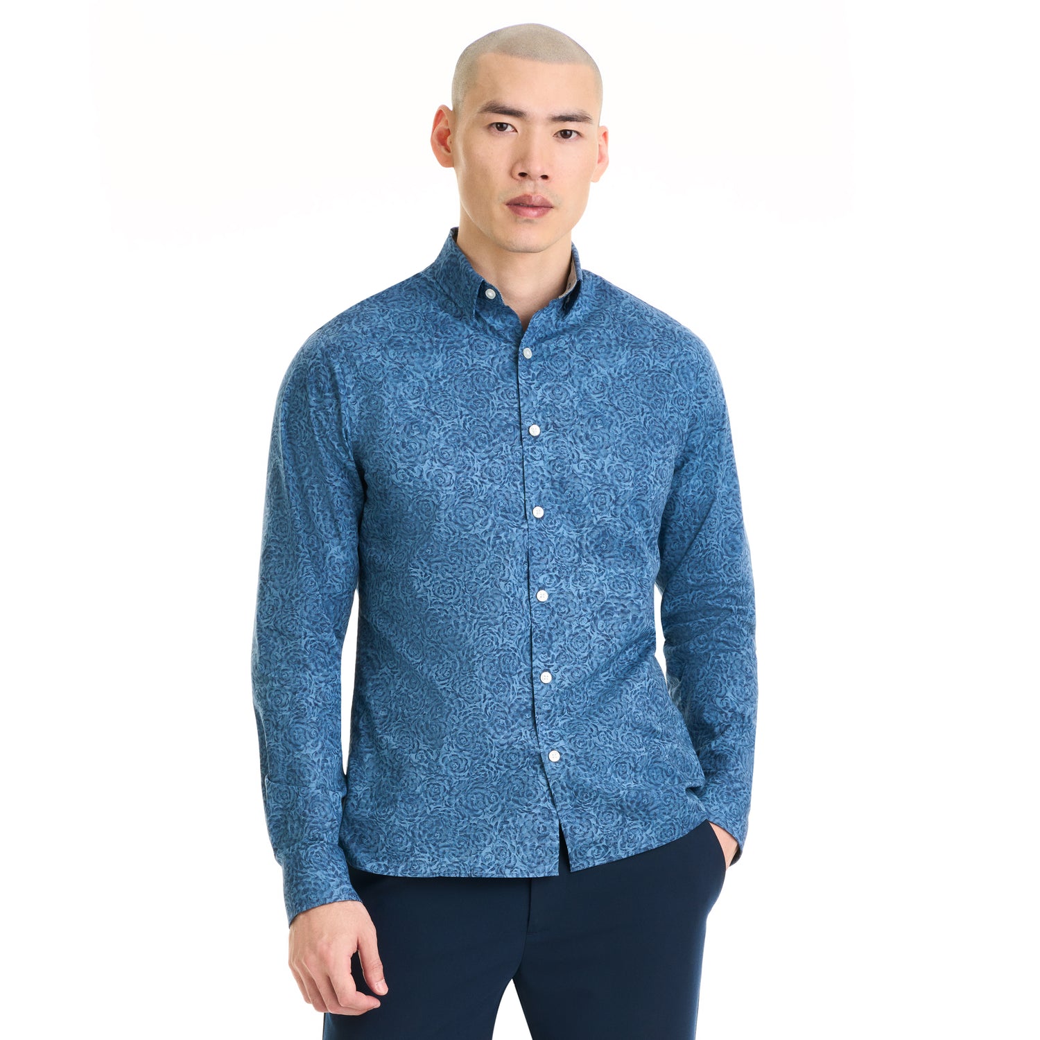 Essential Stain Shield Shirt Long Sleeve Wovens Rose Print - Slim Fit