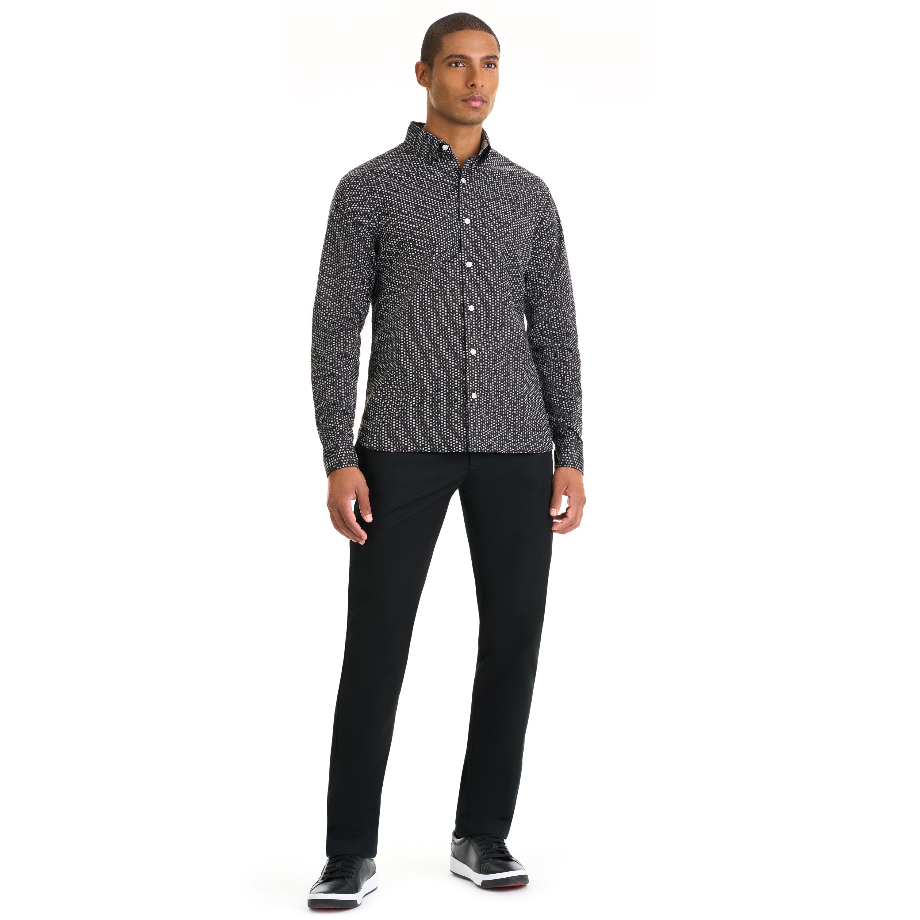 Essential Stain Shield Shirt Long Sleeve Wovens Drop Geo Print - Slim Fit