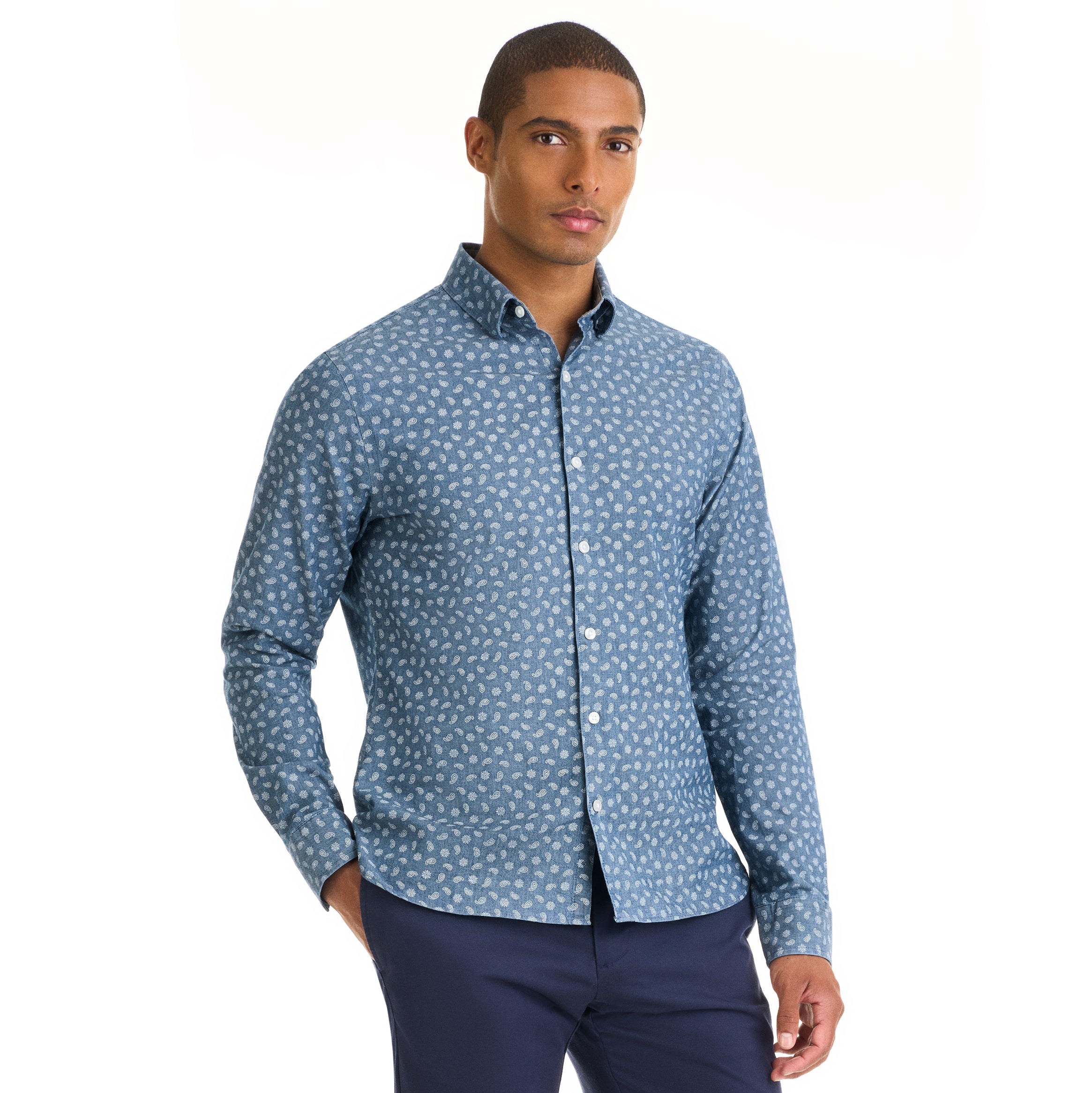 Essential Shirt Long Sleeve Wovens Indigo Foulard Print - Slim Fit ...