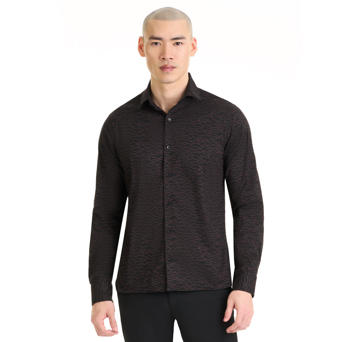 Performance Long Sleeve Woven Shirt Topographic Print - Slim Fit