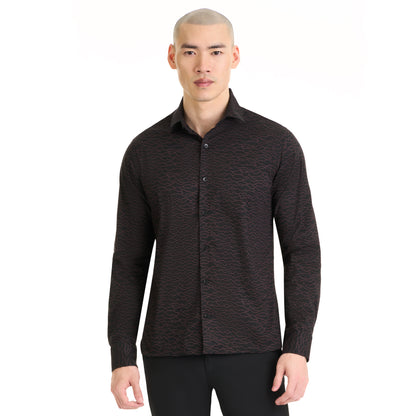 Performance Long Sleeve Woven Shirt Topographic Print - Slim Fit