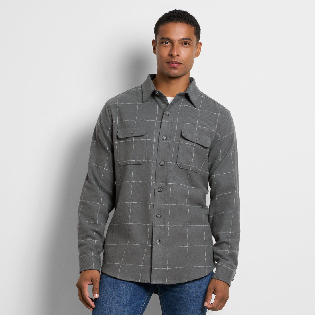 Essential Brushed Twill Shirt Jacket Check Print – Regular Fit