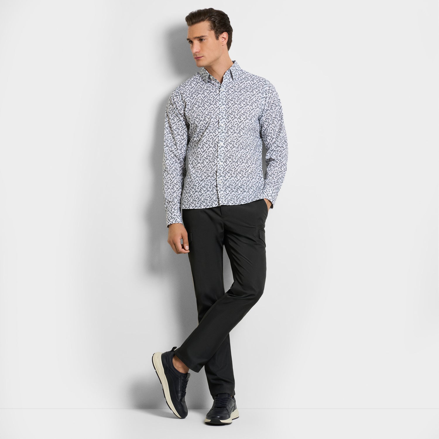 Cronbie Long Sleeve Stain Shield Shirt New Geo Print - Slim Fit