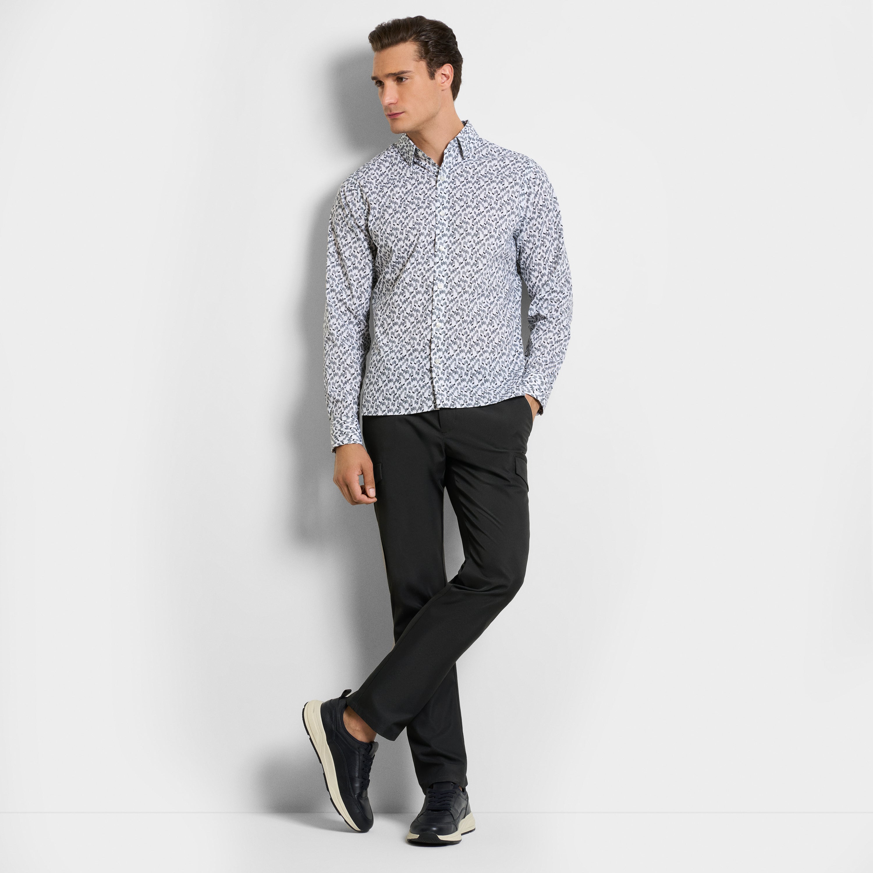 Cronbie Long Sleeve Stain Shield Shirt New Geo Print - Slim Fit