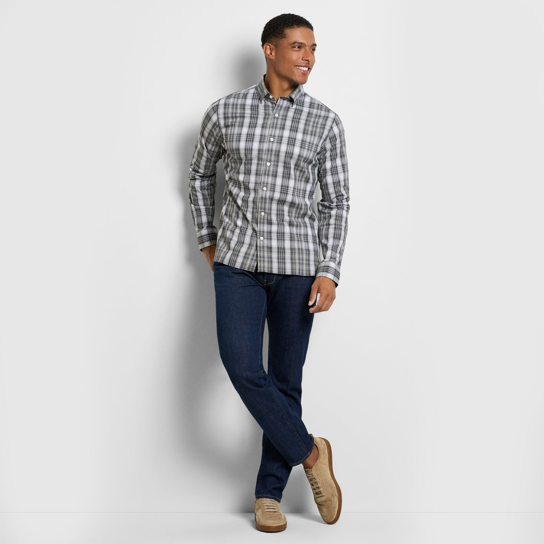 Cronbie Long Sleeve Stain Shield Shirt Heather Check Print - Slim Fit