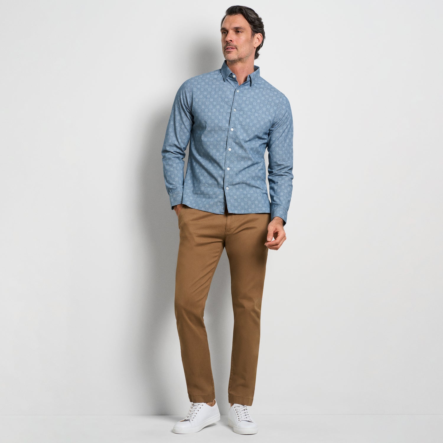 Cronbie Long Sleeve Indigo Shirt Foulard Print - Slim Fit