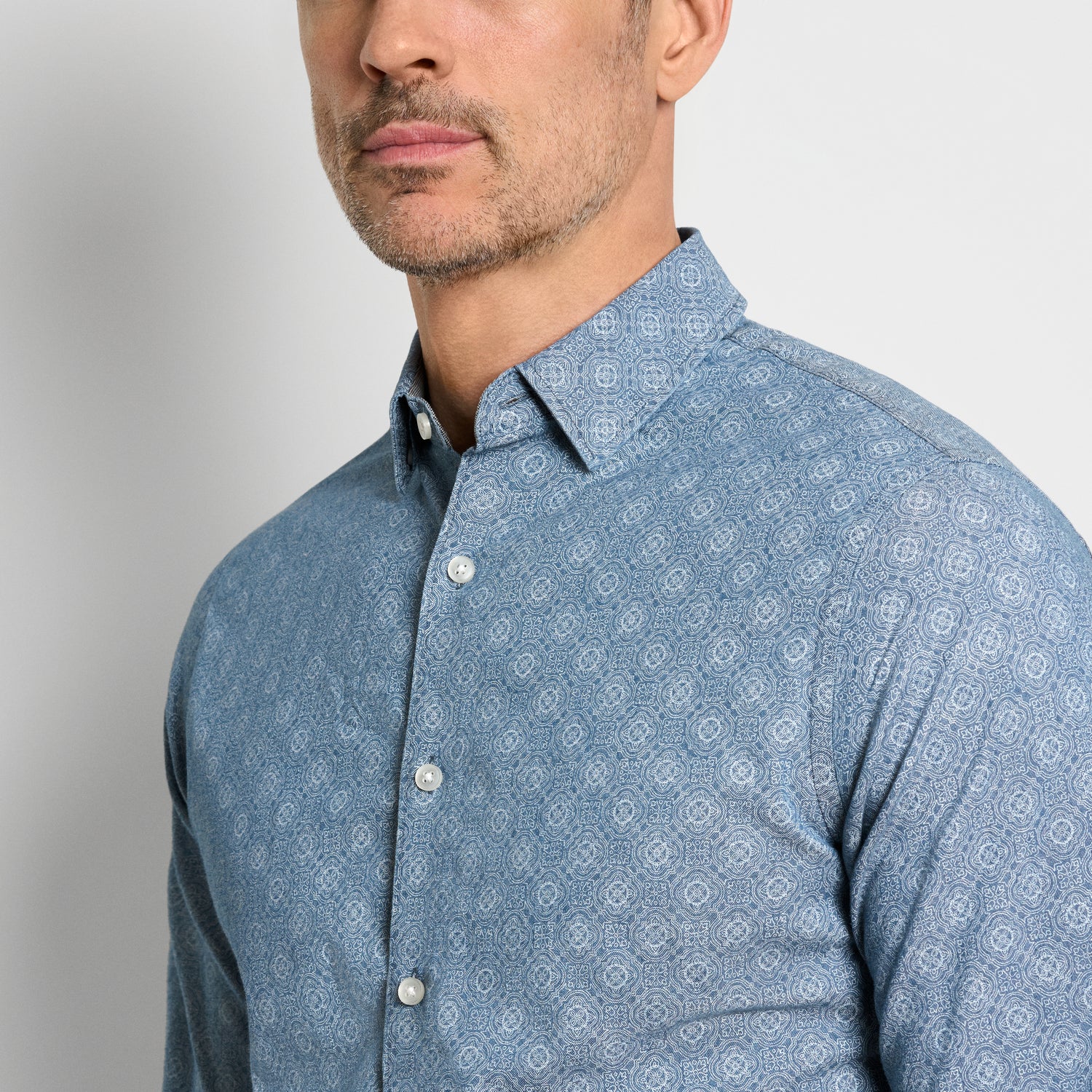 Cronbie Long Sleeve Indigo Shirt Foulard Print - Slim Fit