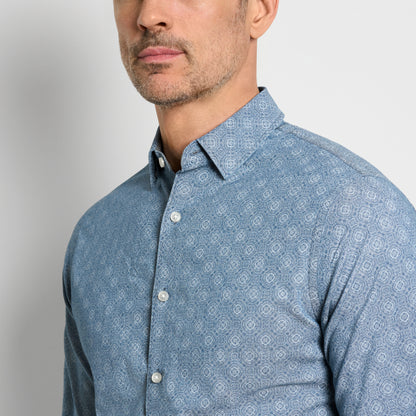 Cronbie Long Sleeve Indigo Shirt Foulard Print - Slim Fit