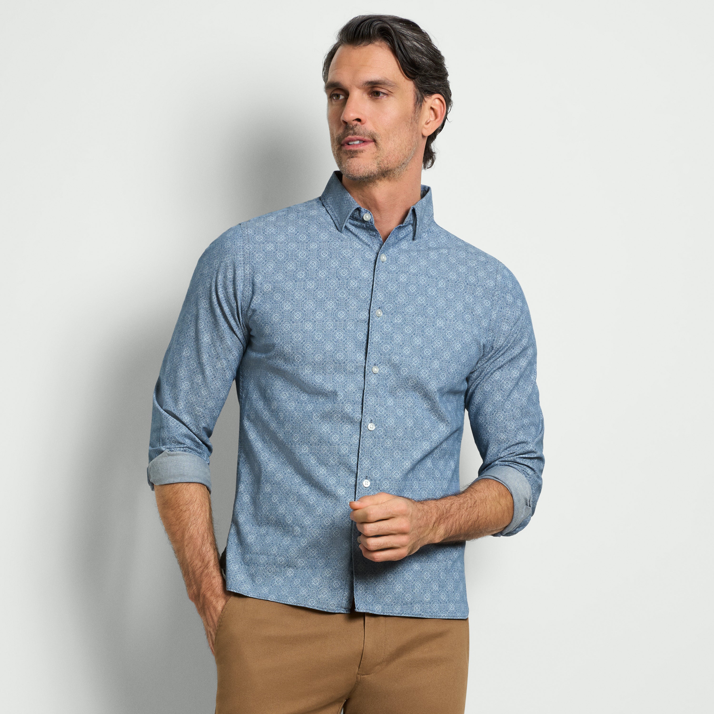Cronbie Long Sleeve Indigo Shirt Foulard Print - Slim Fit