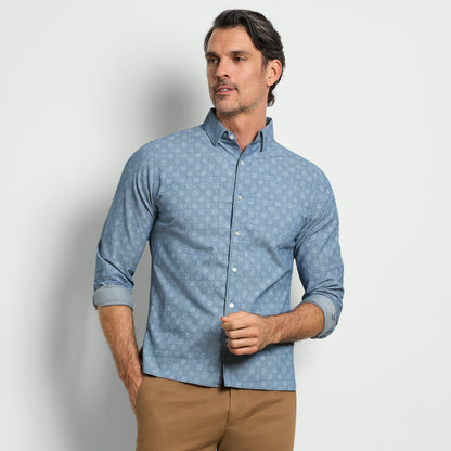 Cronbie Long Sleeve Indigo Shirt Foulard Print - Slim Fit
